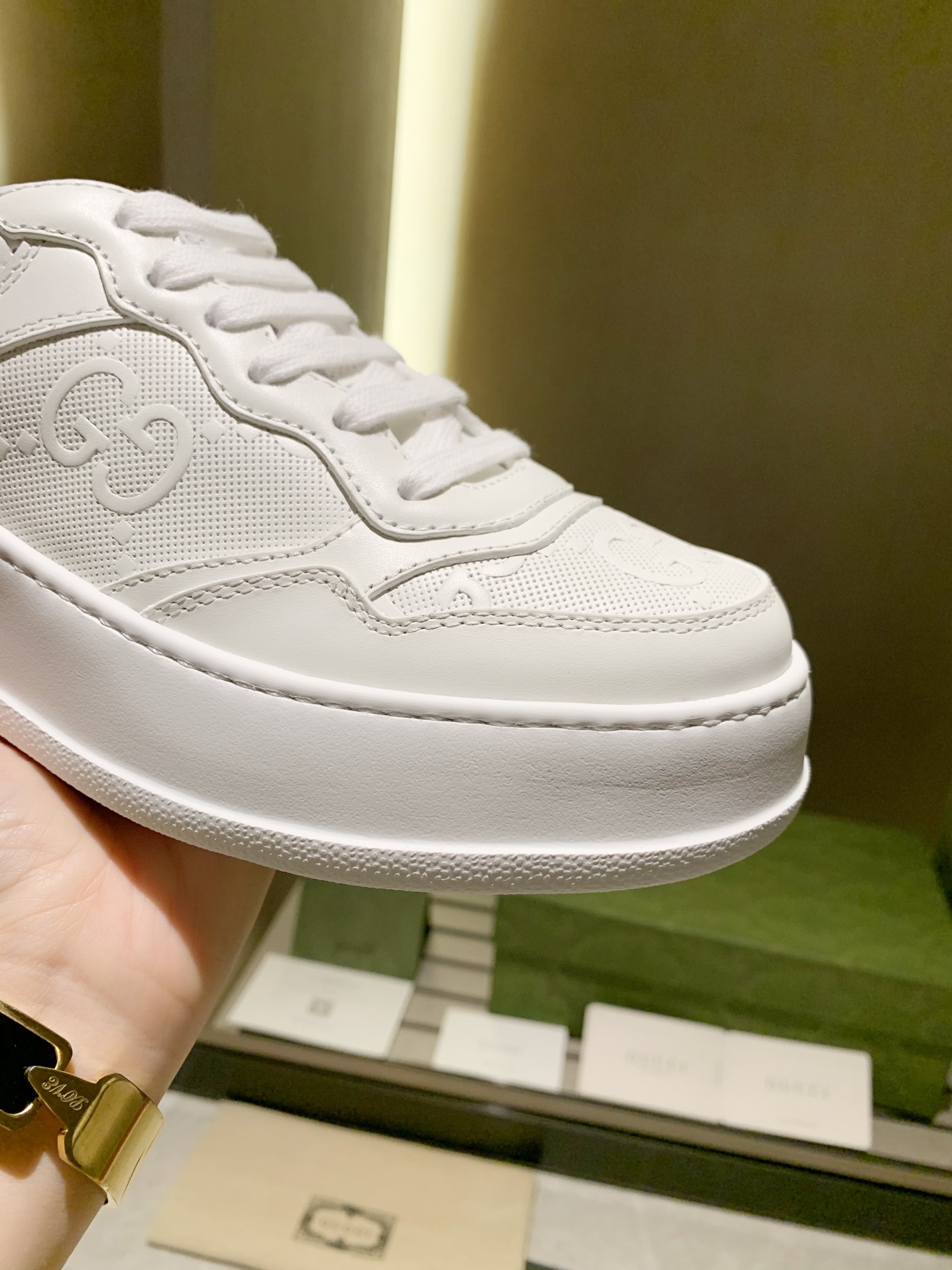 Gucci GG Leather Platform Sneakers White
