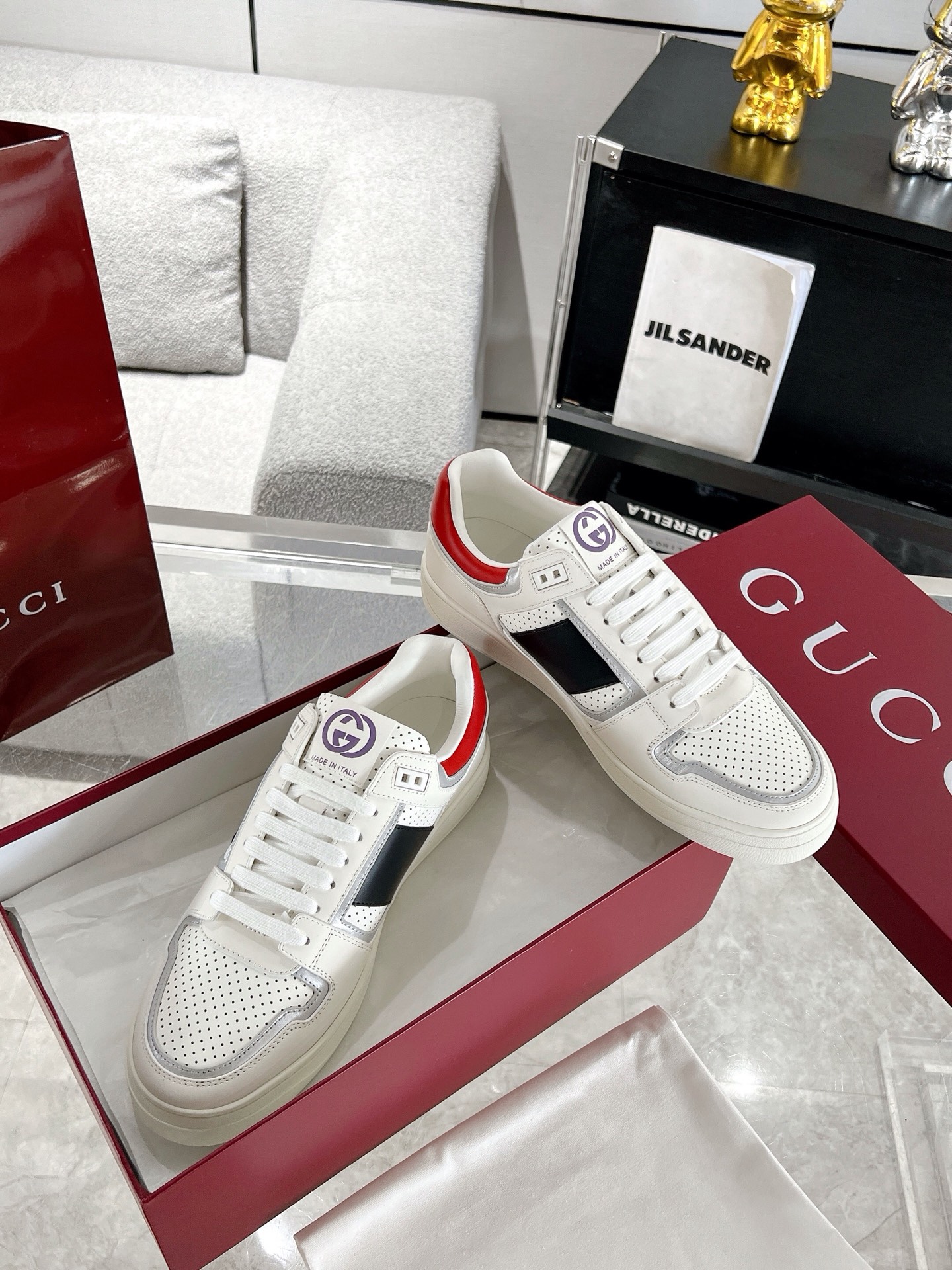 Gucci GG Panel Leather Sneakers White/Red