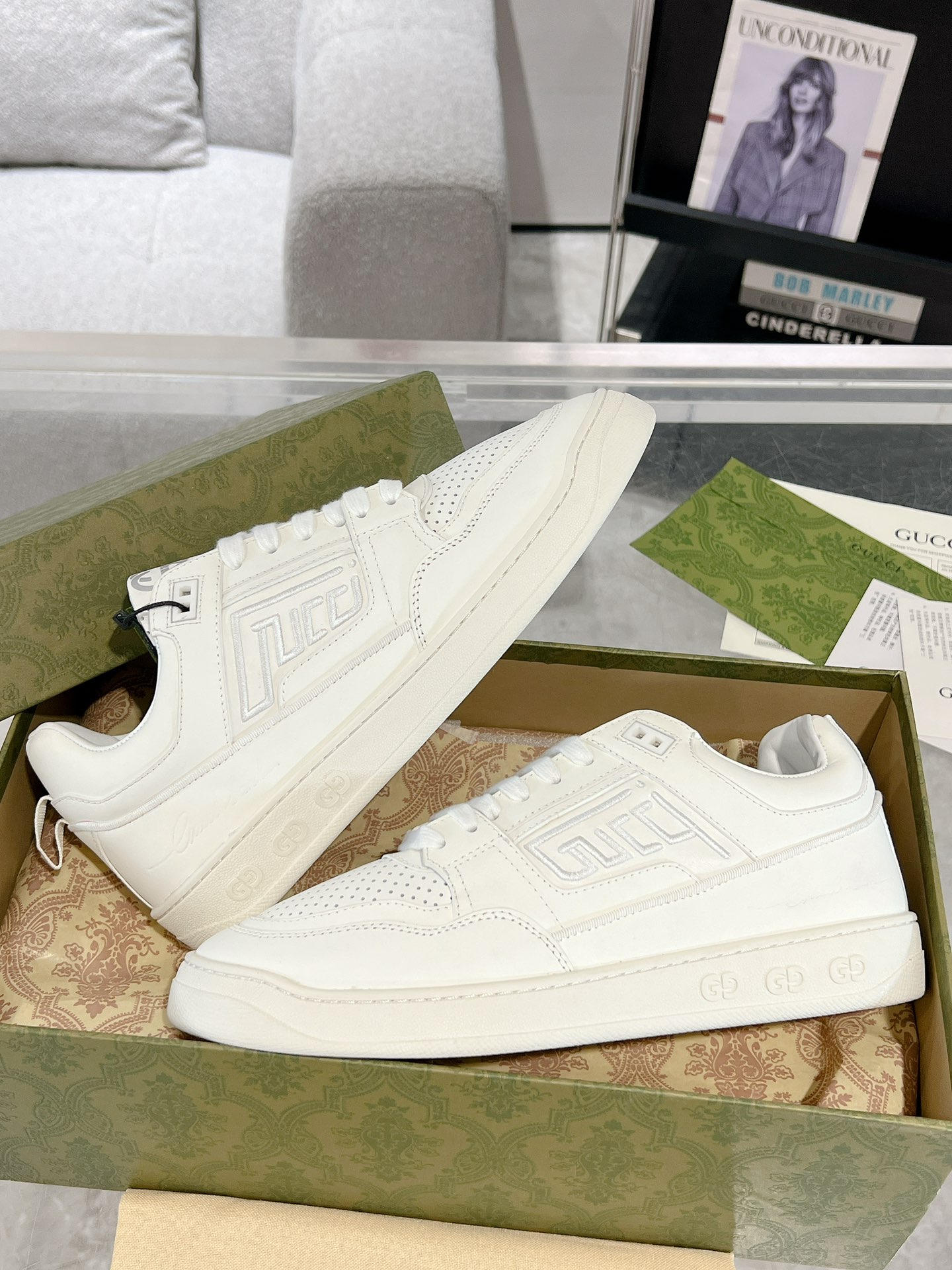 Gucci Retro GG Leather Sneakers White
