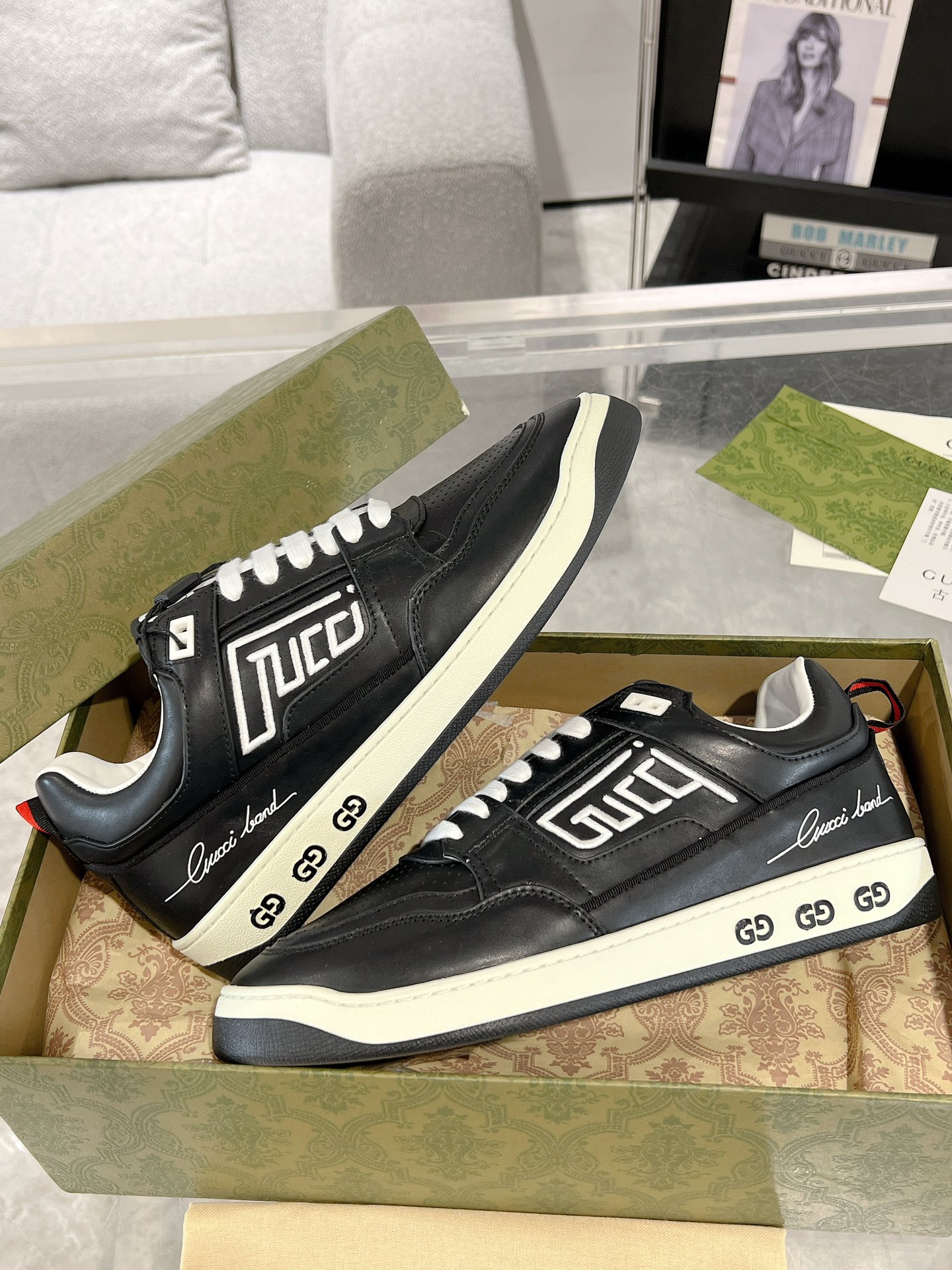 Gucci GG Logo Leather Sneakers Black