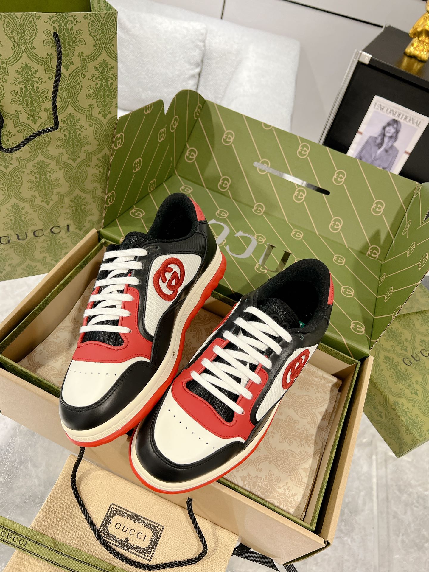 Gucci MAC80 Leather Sneakers Black Red