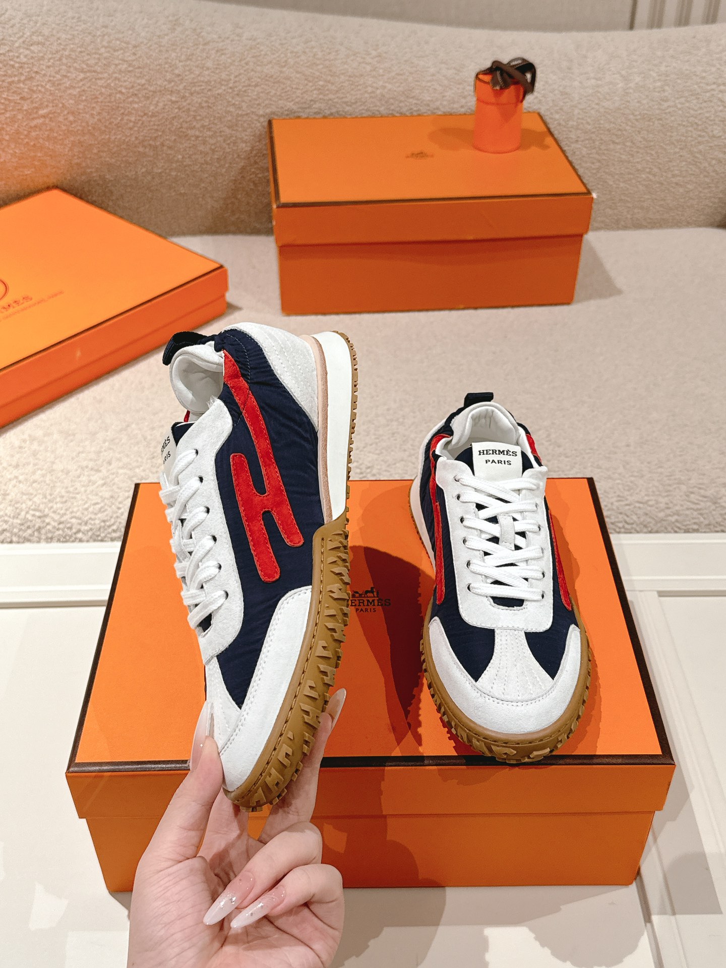 Hermes Suede H Sneakers Navy