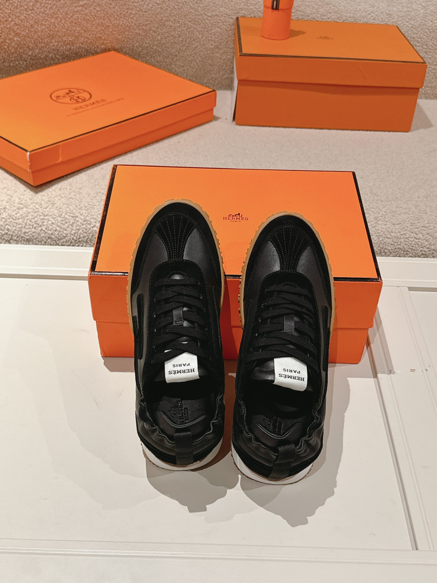 Hermes H Detail Suede Sneakers Black