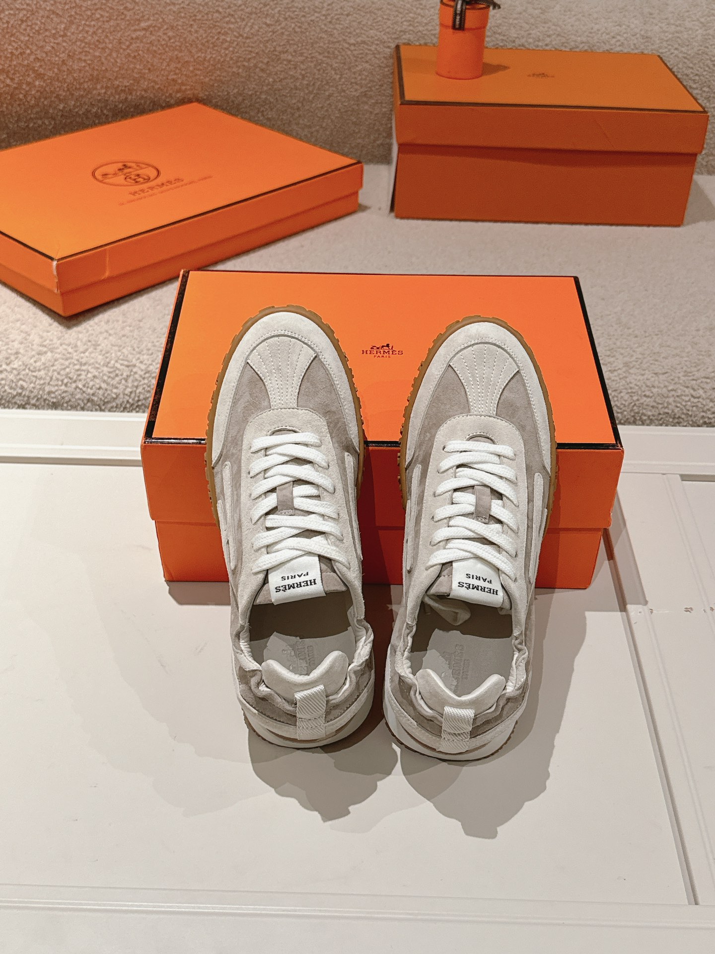 Hermes Suede H Sneakers Beige