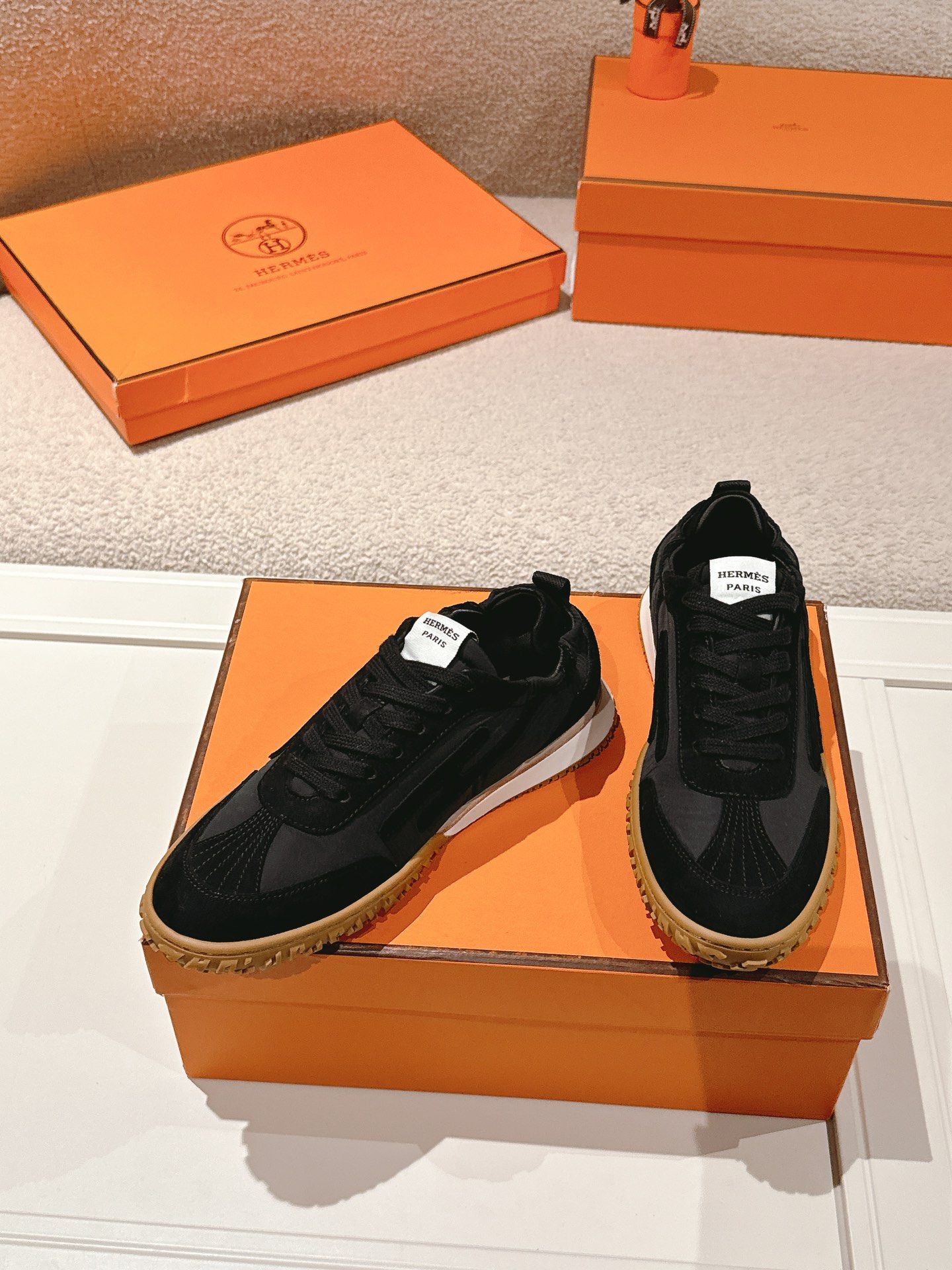 Hermes H Detail Suede Sneaker Black