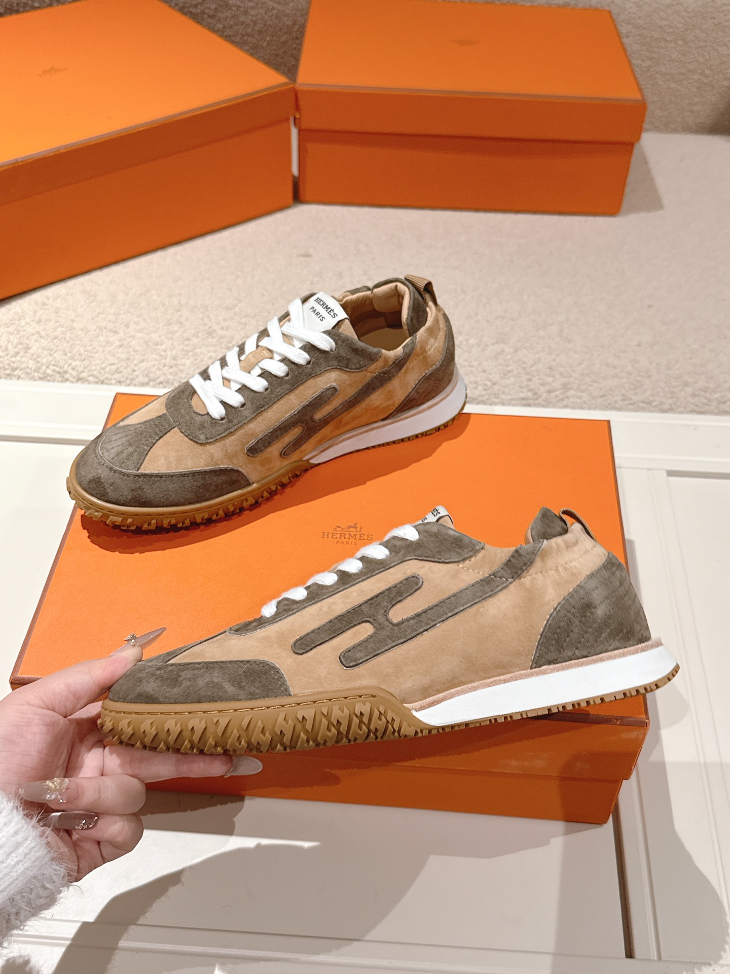 Hermes Suede H Logo Sneakers Multicolor