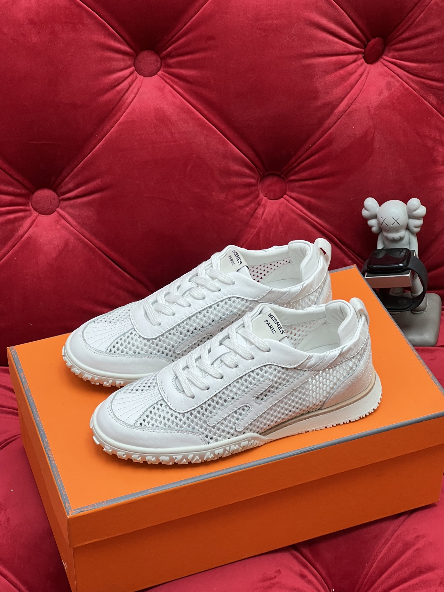 Hermes Jet Suede Mesh Sneakers White