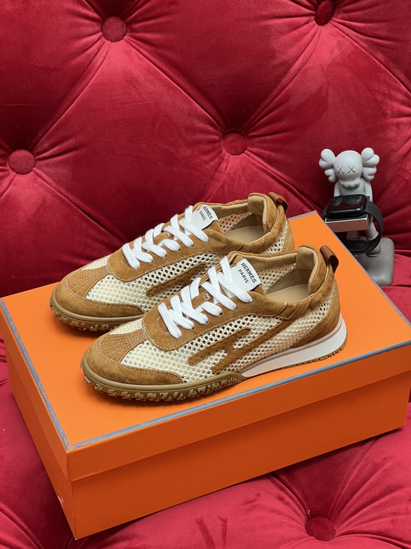 Hermes Jet Suede Mesh Sneakers Brown