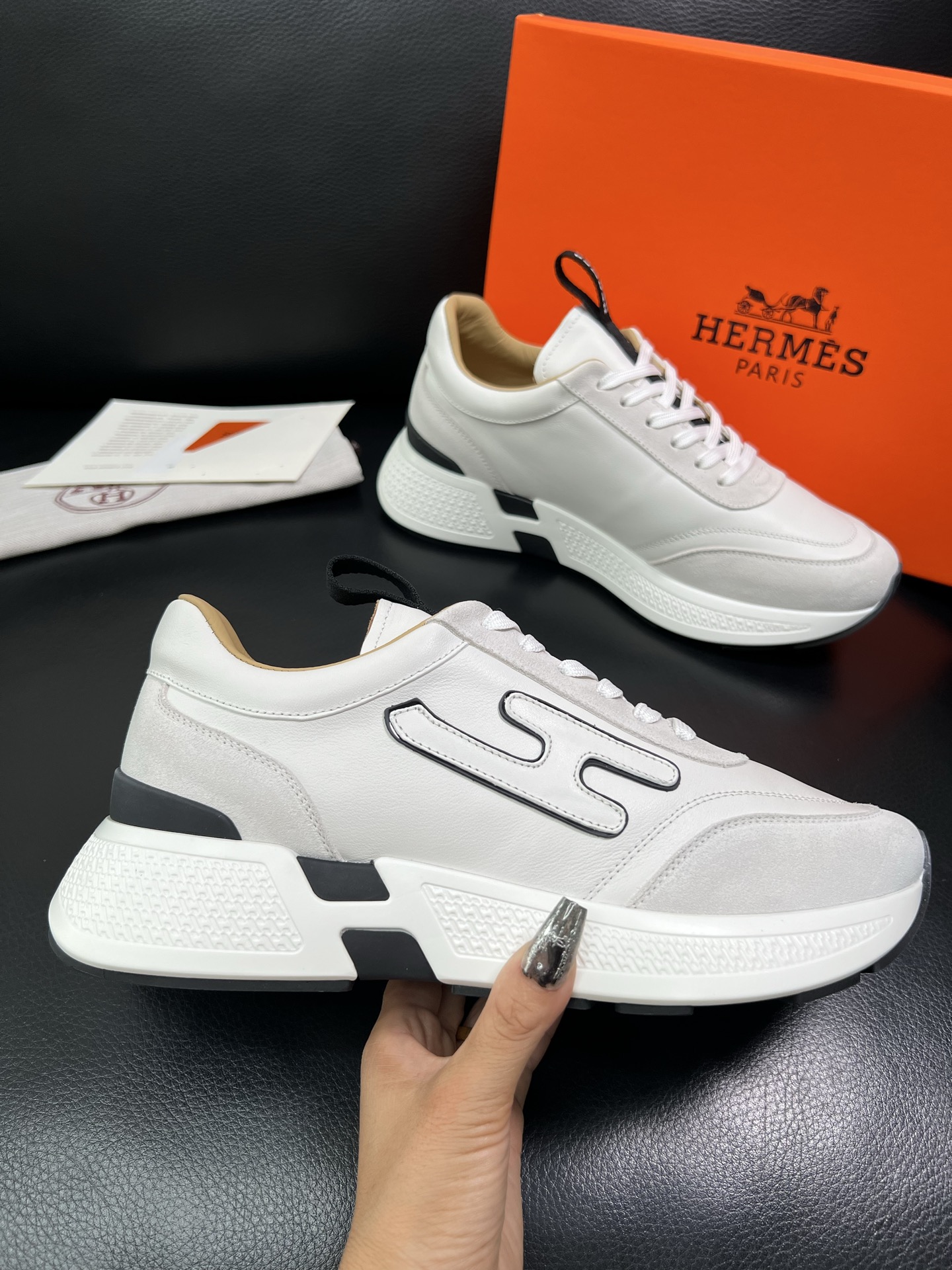 Hermes Leather Low-Top Sneakers White