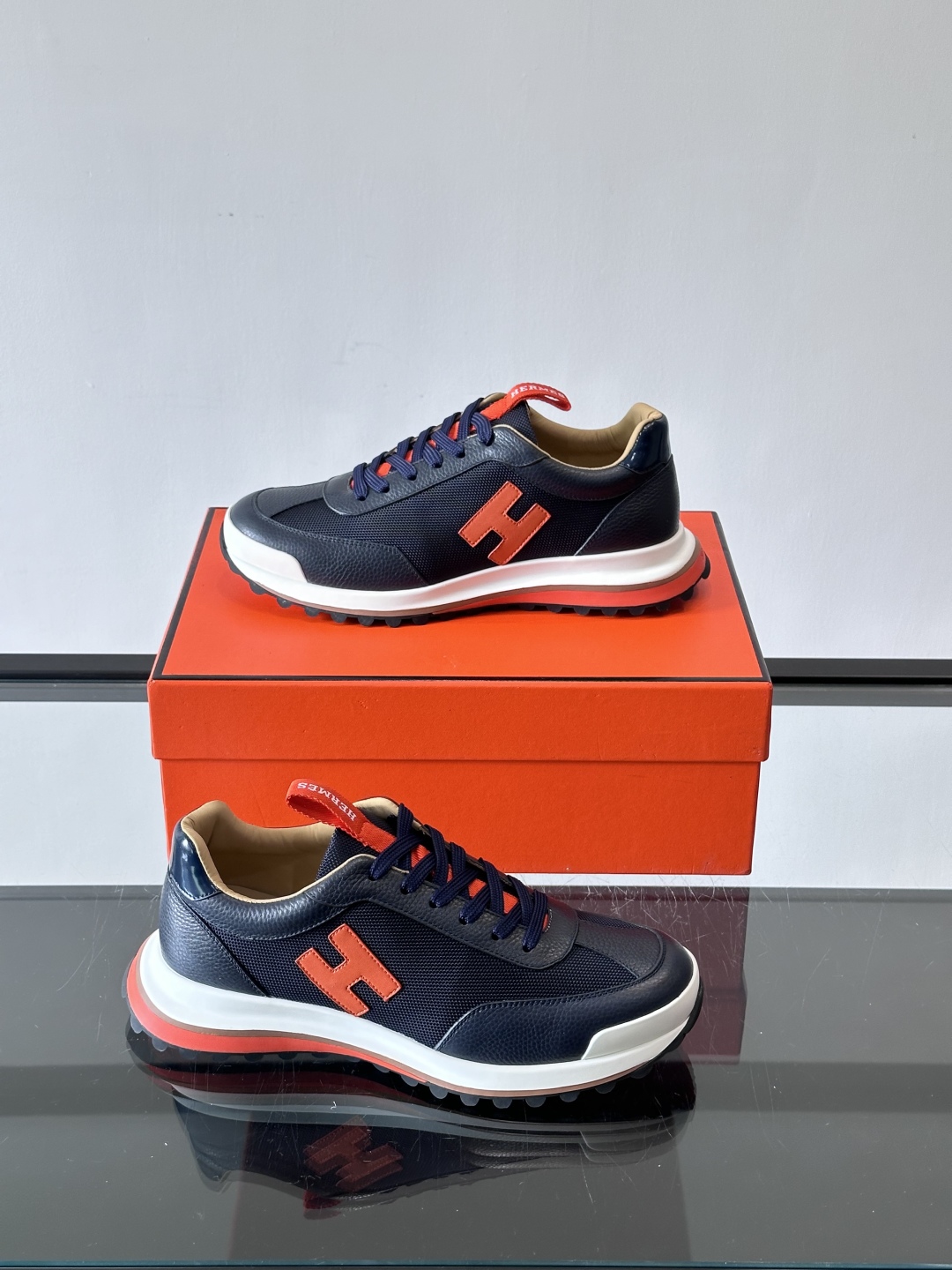 Hermes Hugo Platform Sneakers Navy/Red