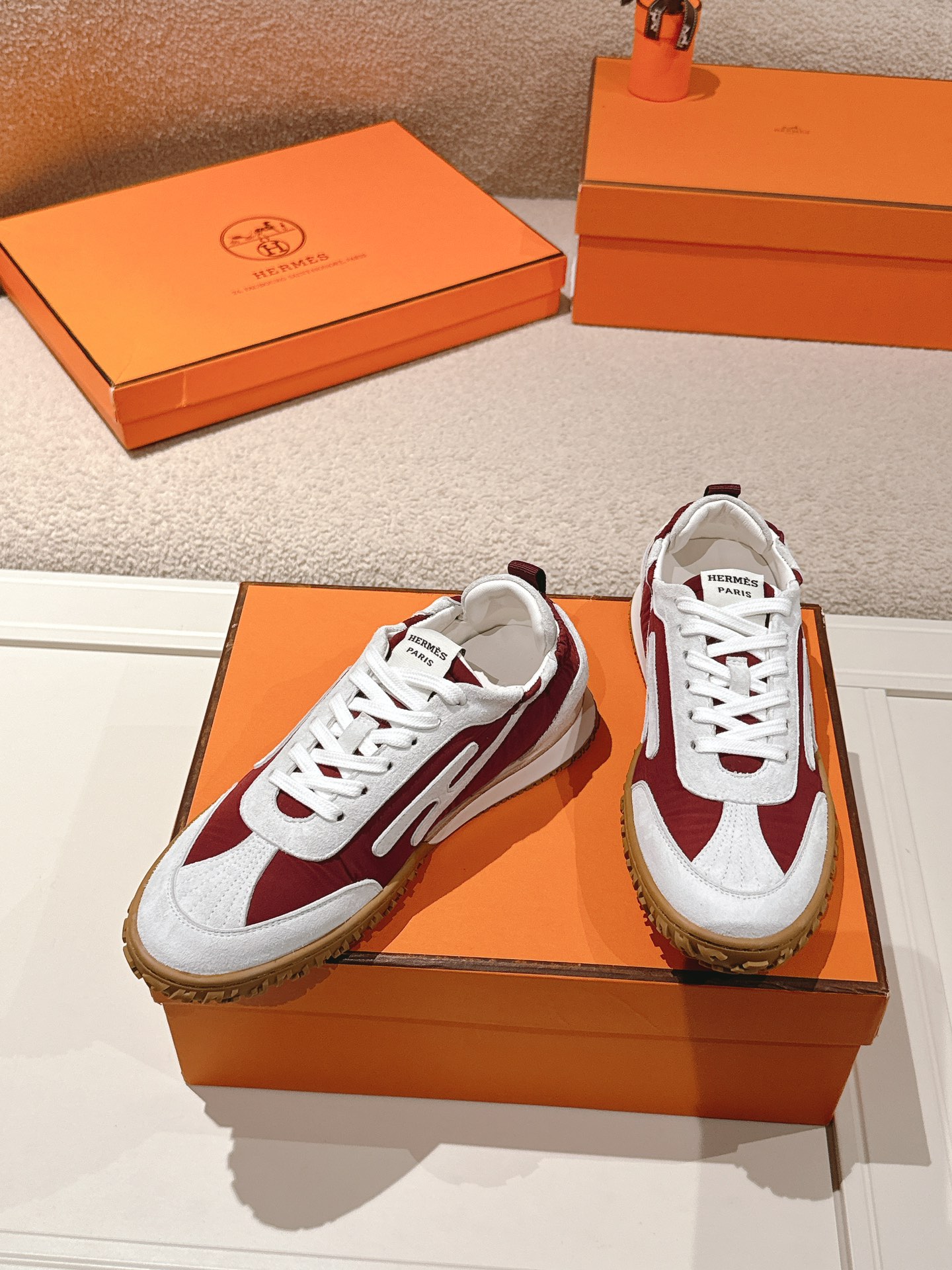 Hermes Suede H-Detail Sneakers Red/White