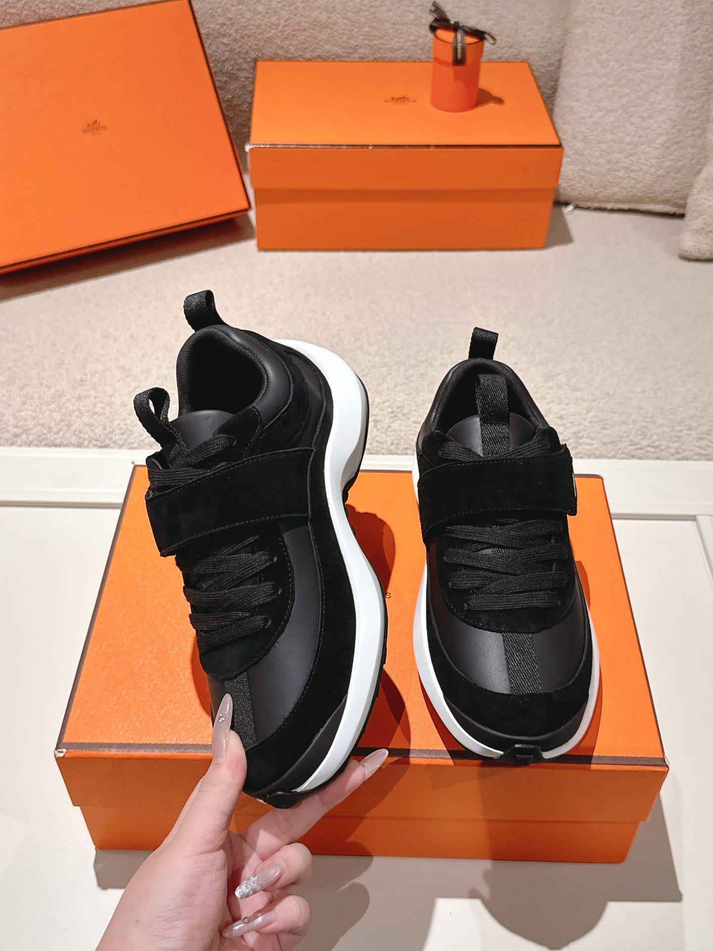 Hermes Calfskin Sport Sneakers Black