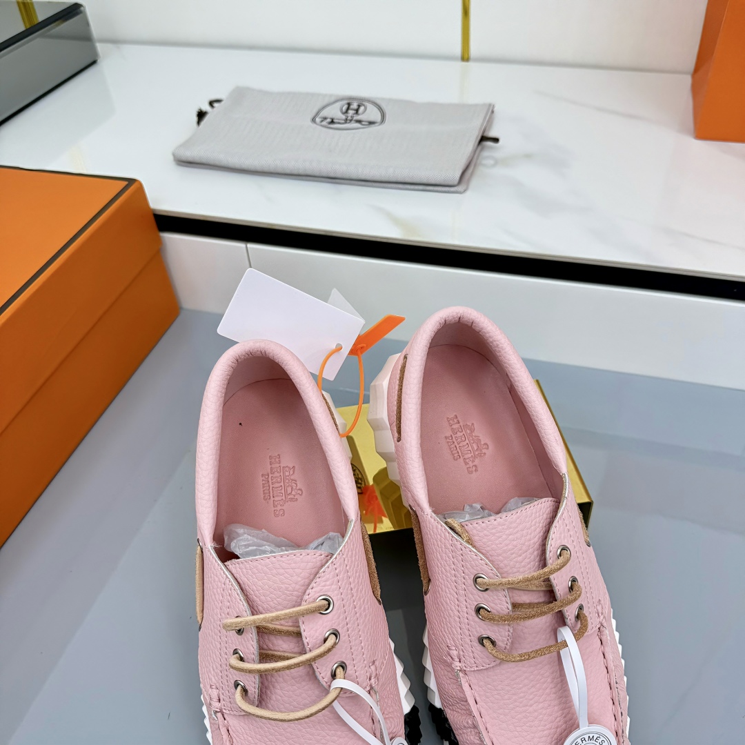 Hermes Loosneaker Leather Casual Sneakers Pink