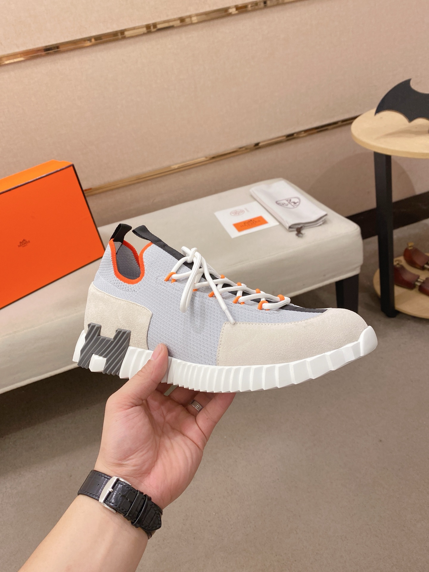 Hermes Tech Knit Sneakers Grey
