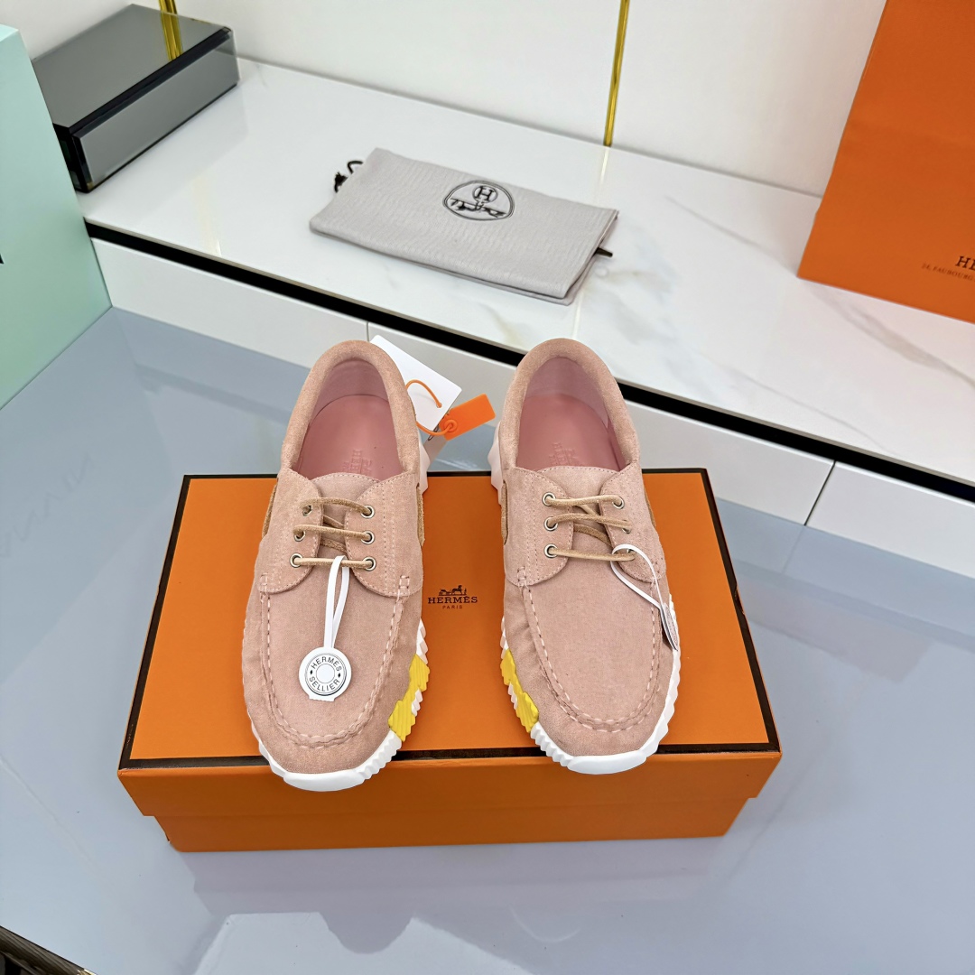 Hermes Loosneaker Suede Leather Sneakers Pink