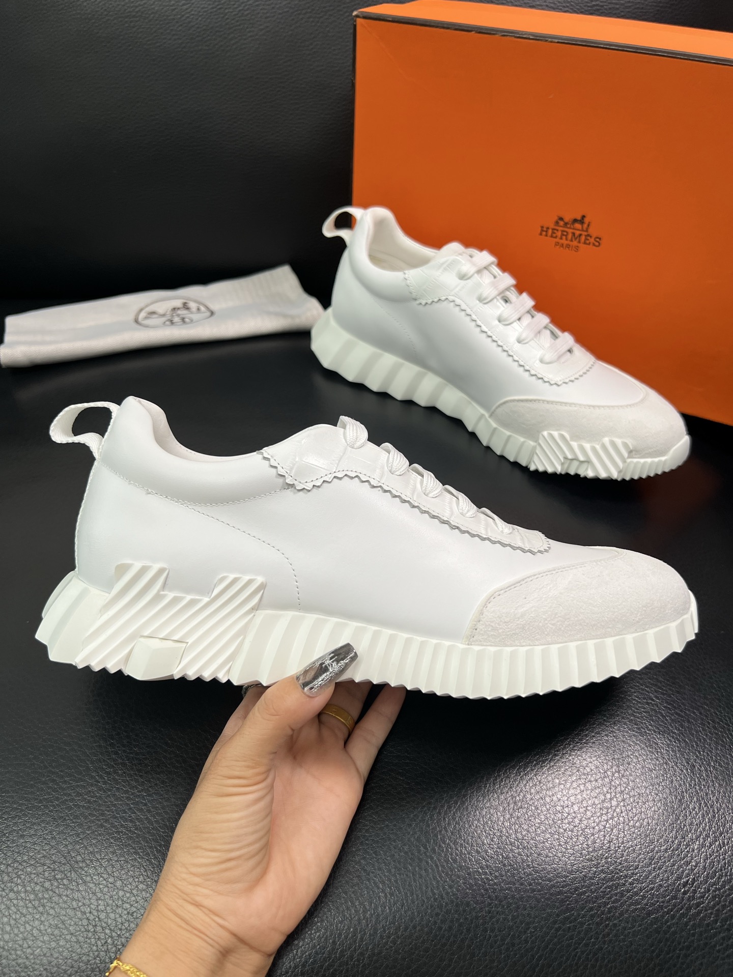 Hermes Leather Low-Top Sneakers White