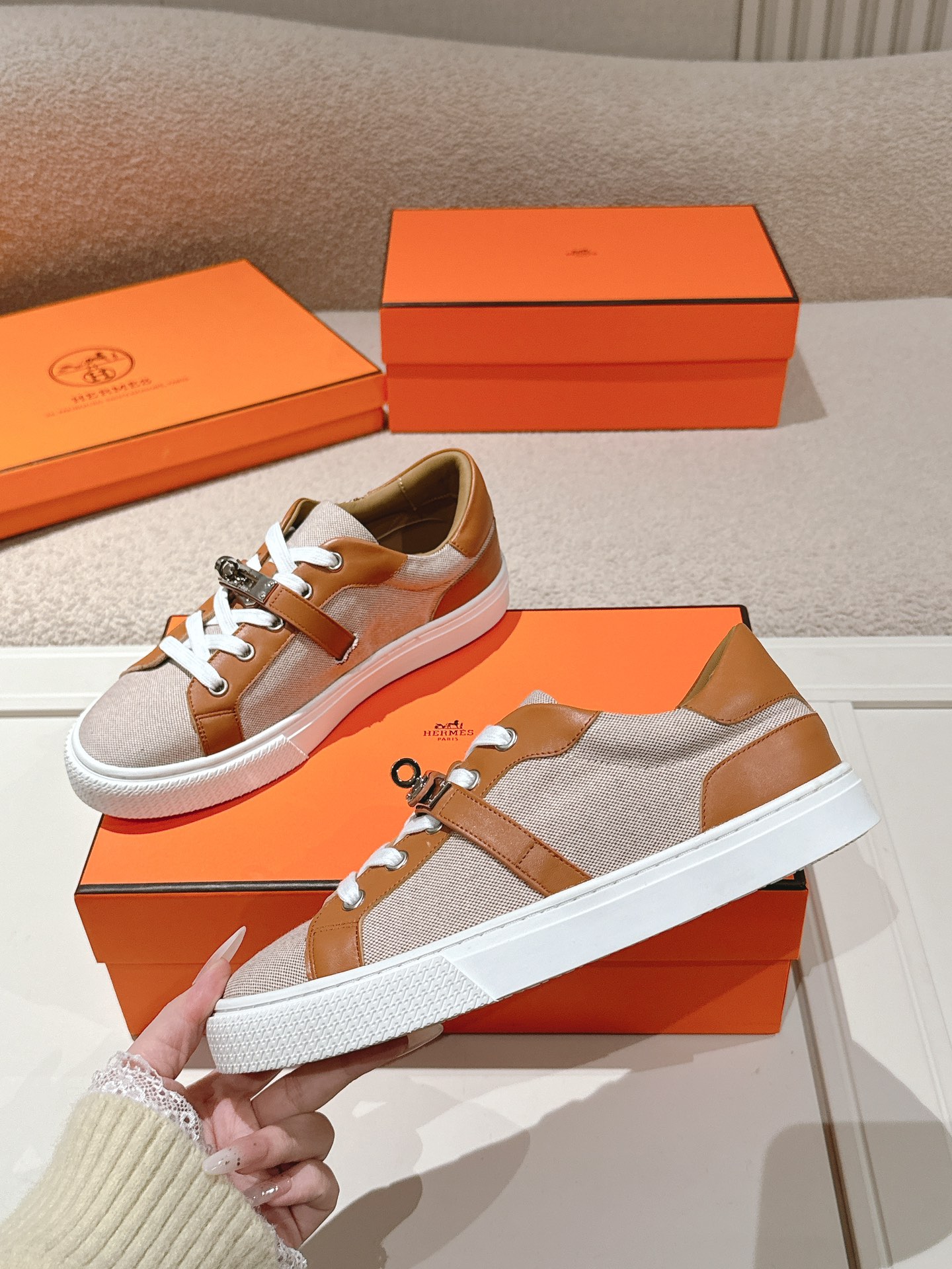 Hermes Kelly Buckle Sneaker Brown