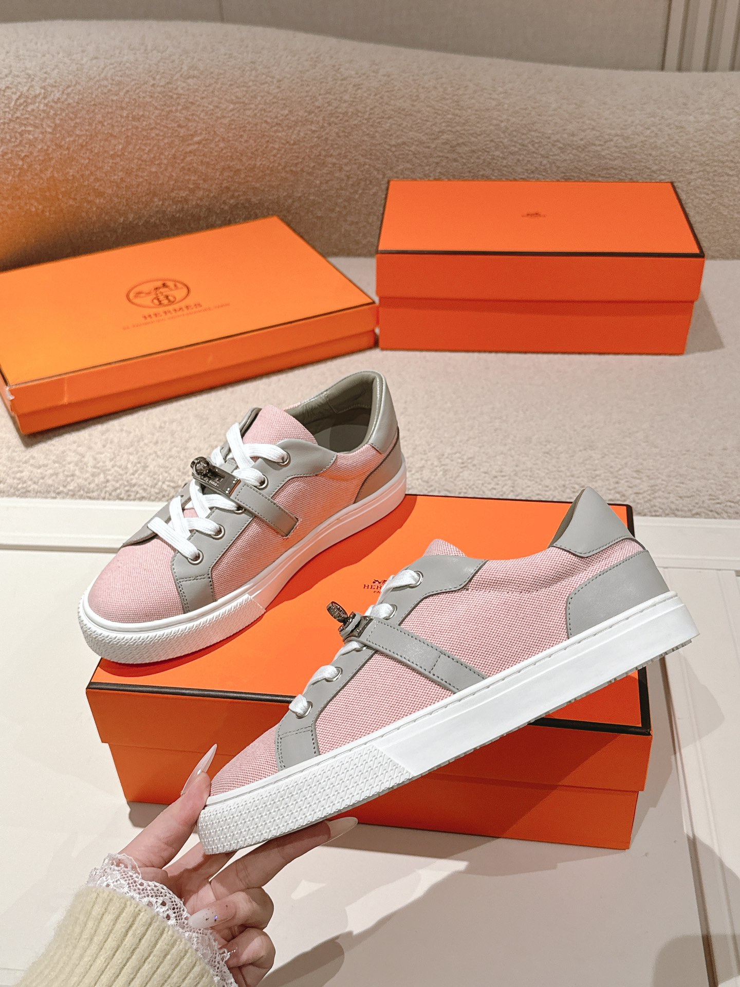 Hermes Kelly Buckle Sneakers Pink