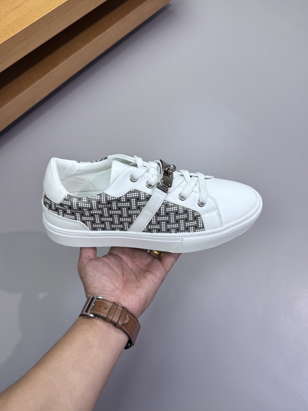 Hermes Nappa Leather Low-Top Sneakers White
