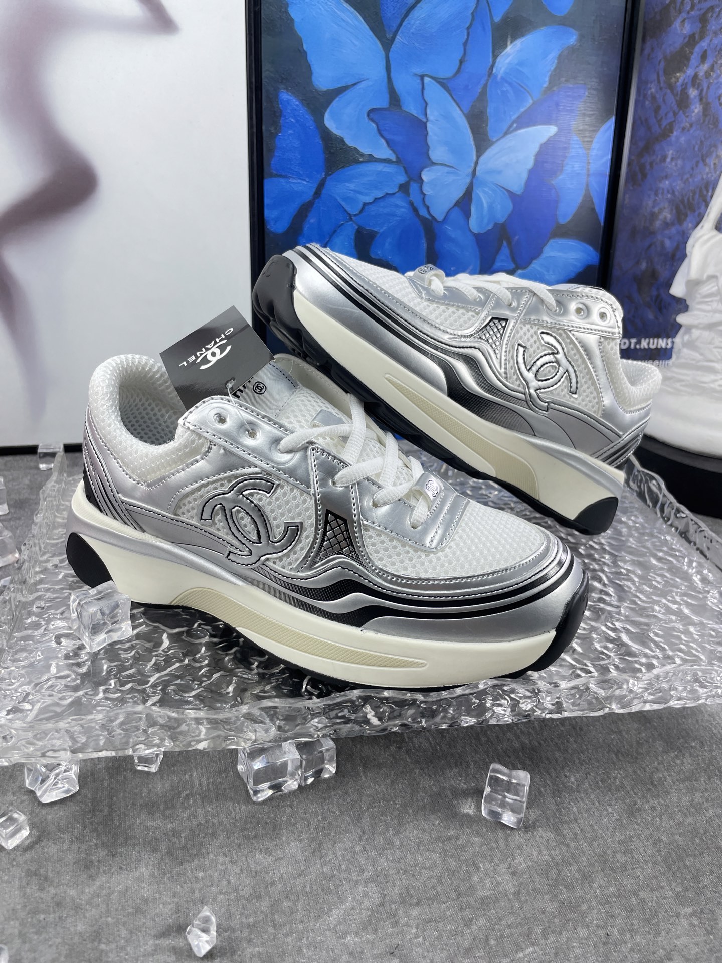 Chanel 8811 Chunky Mesh Sneakers Silver