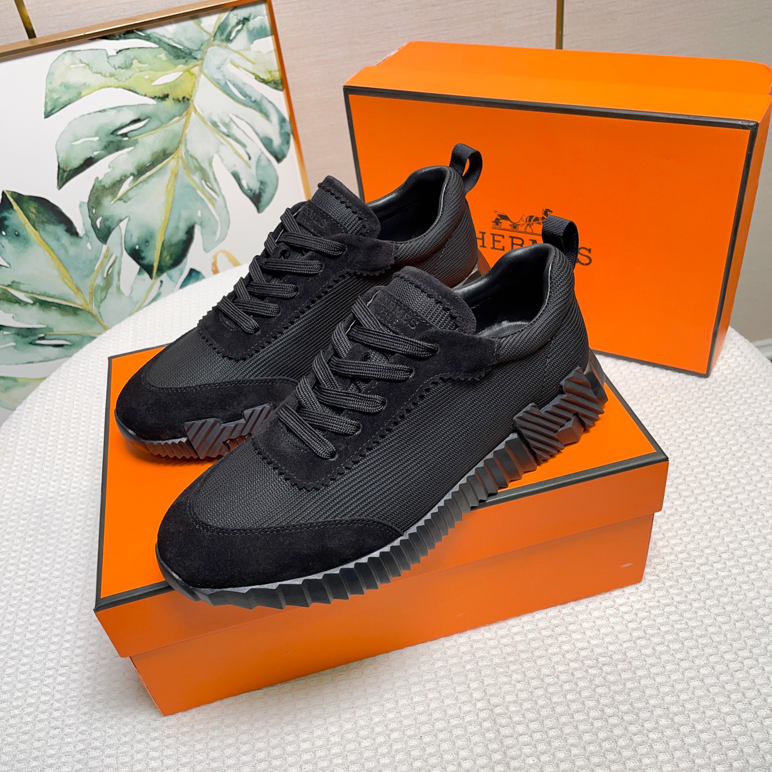 Hermes Canvas Suede H Sneaker Black