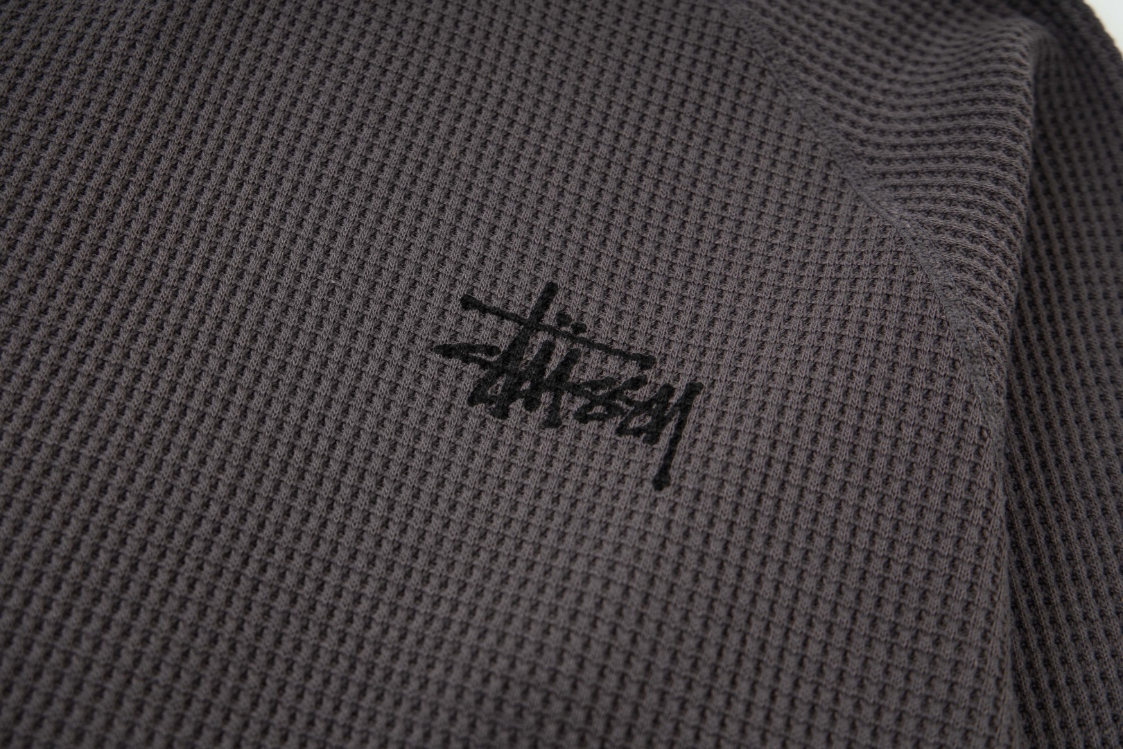 Stussy Waffle Raglan Logo Tee Dark Grey