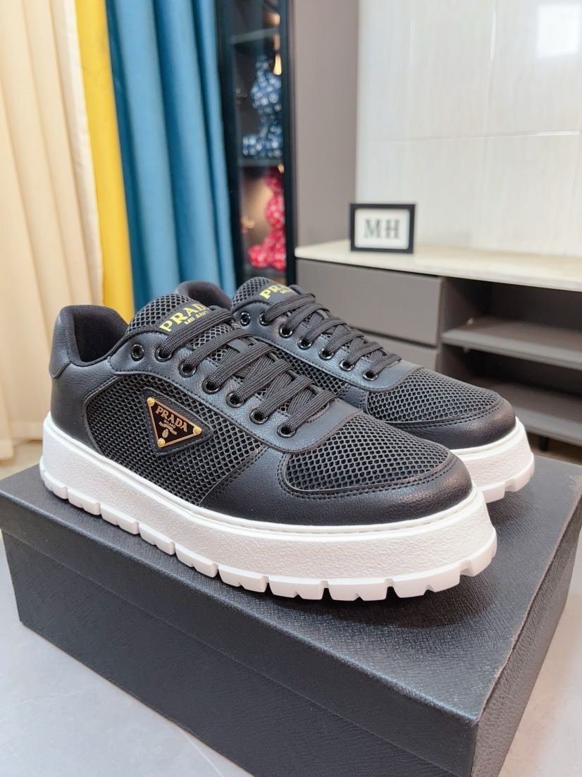 Prada Mesh Leather Sneakers Black