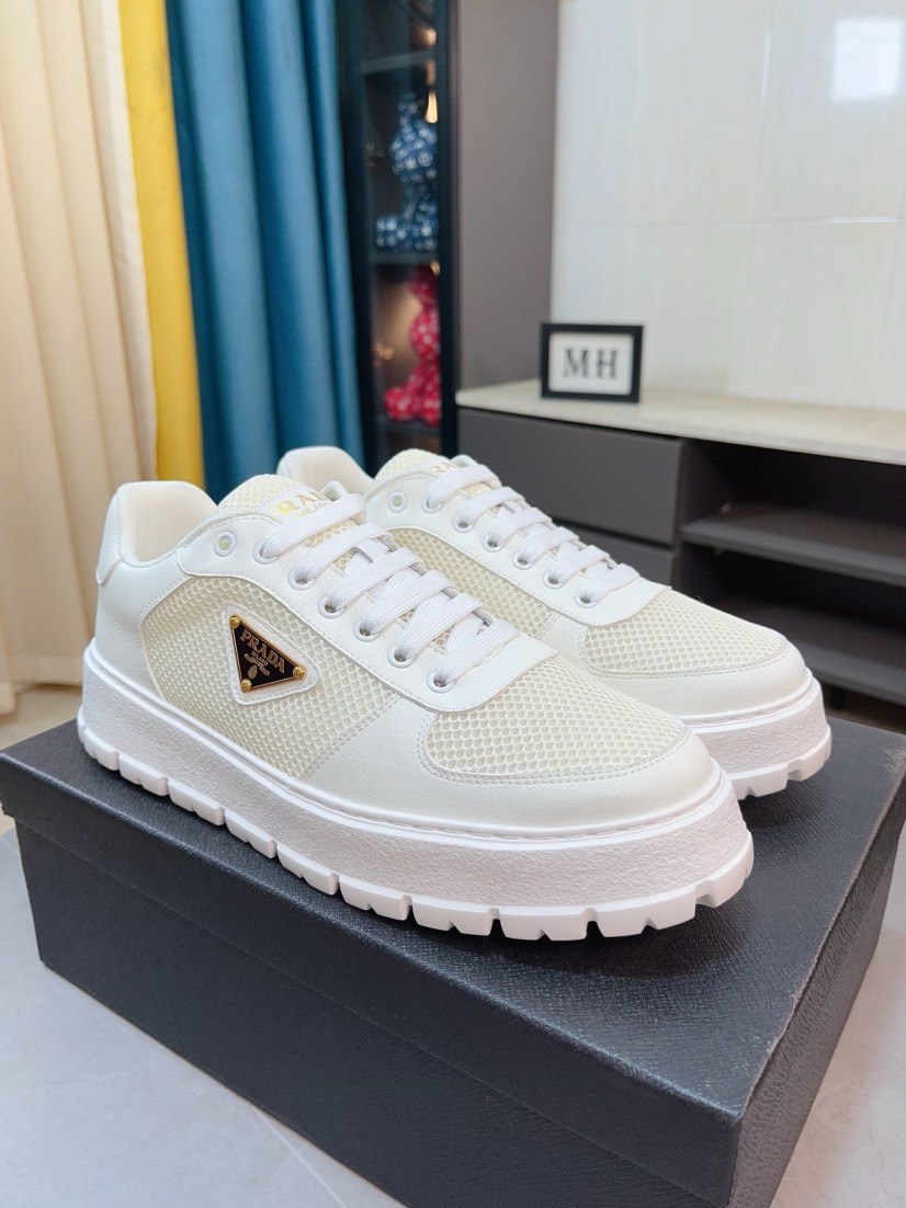 Prada Leather Mesh Sneakers Black