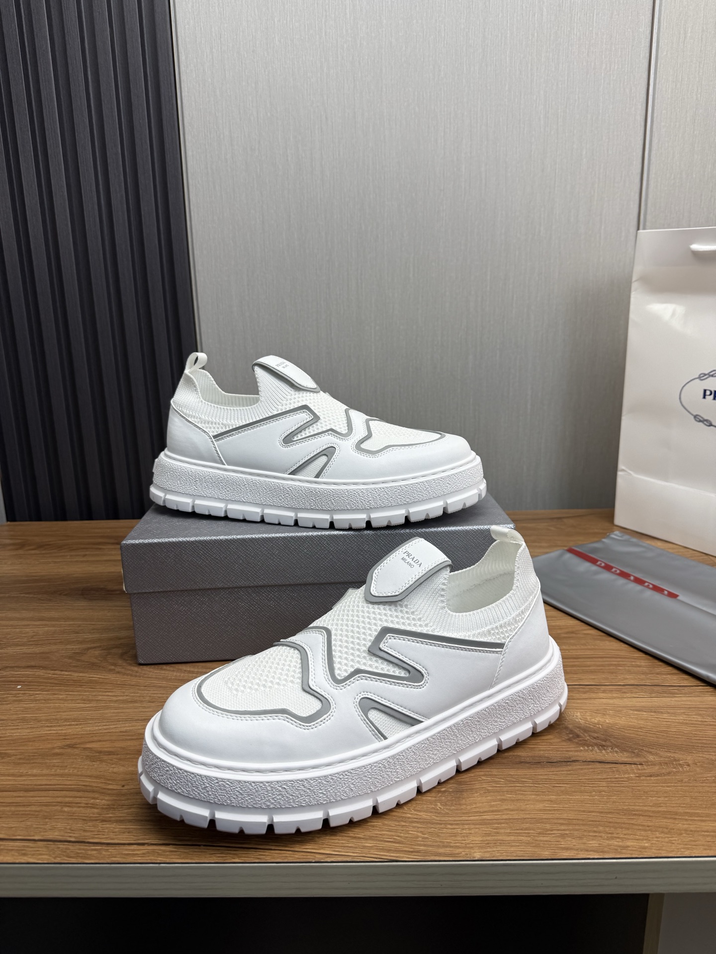 Prada Milano Mesh Slip-On Sneakers White
