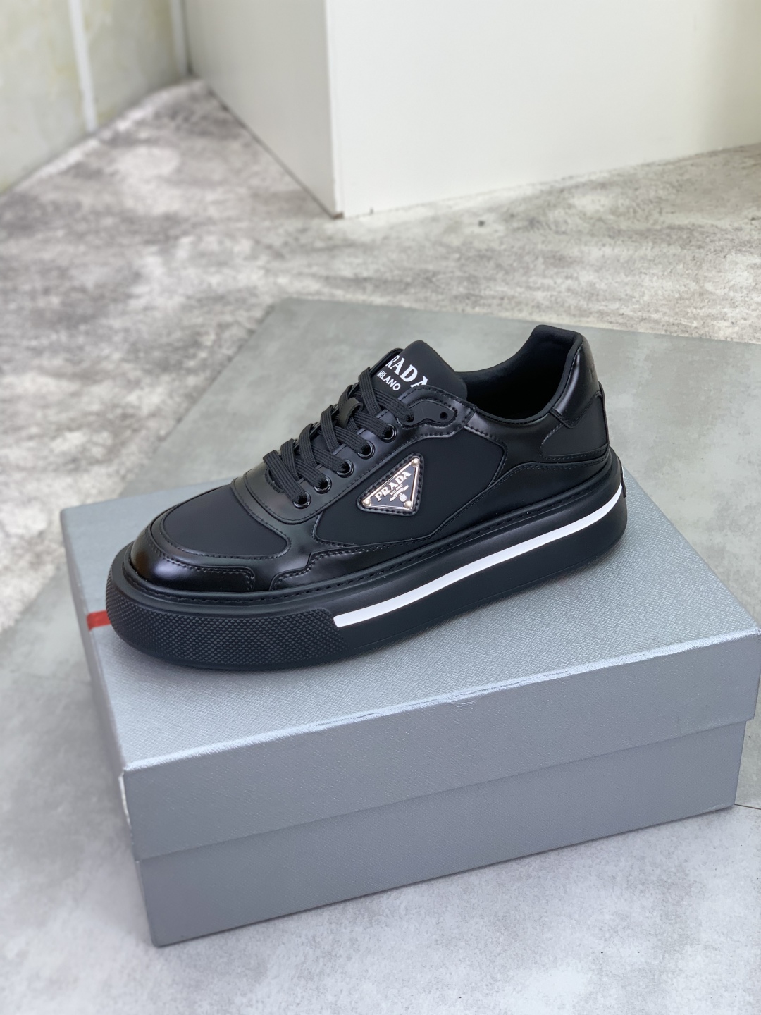 Prada Milano Leather Platform Sneakers Black