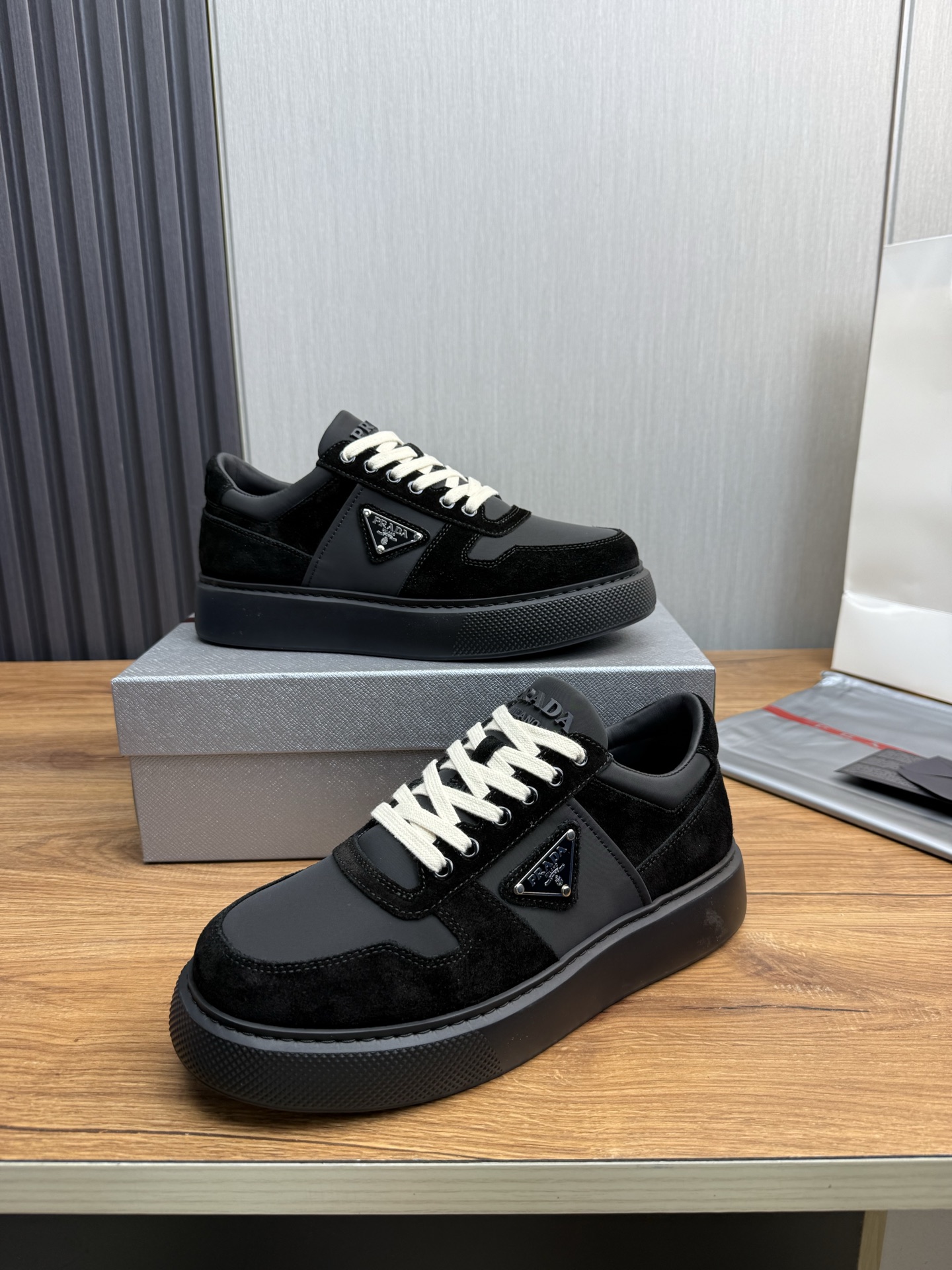 Prada Suede Leather Low-Top Sneakers Black