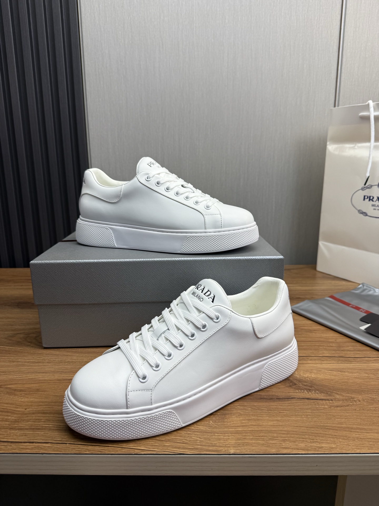 Prada Milano Leather Sneakers White