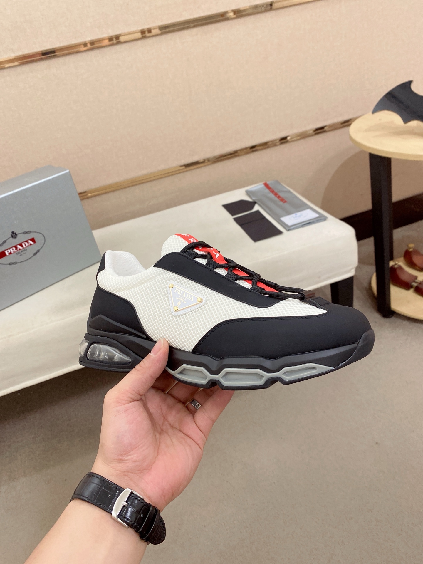 Prada Air Cushion Mesh Sneakers Black/White