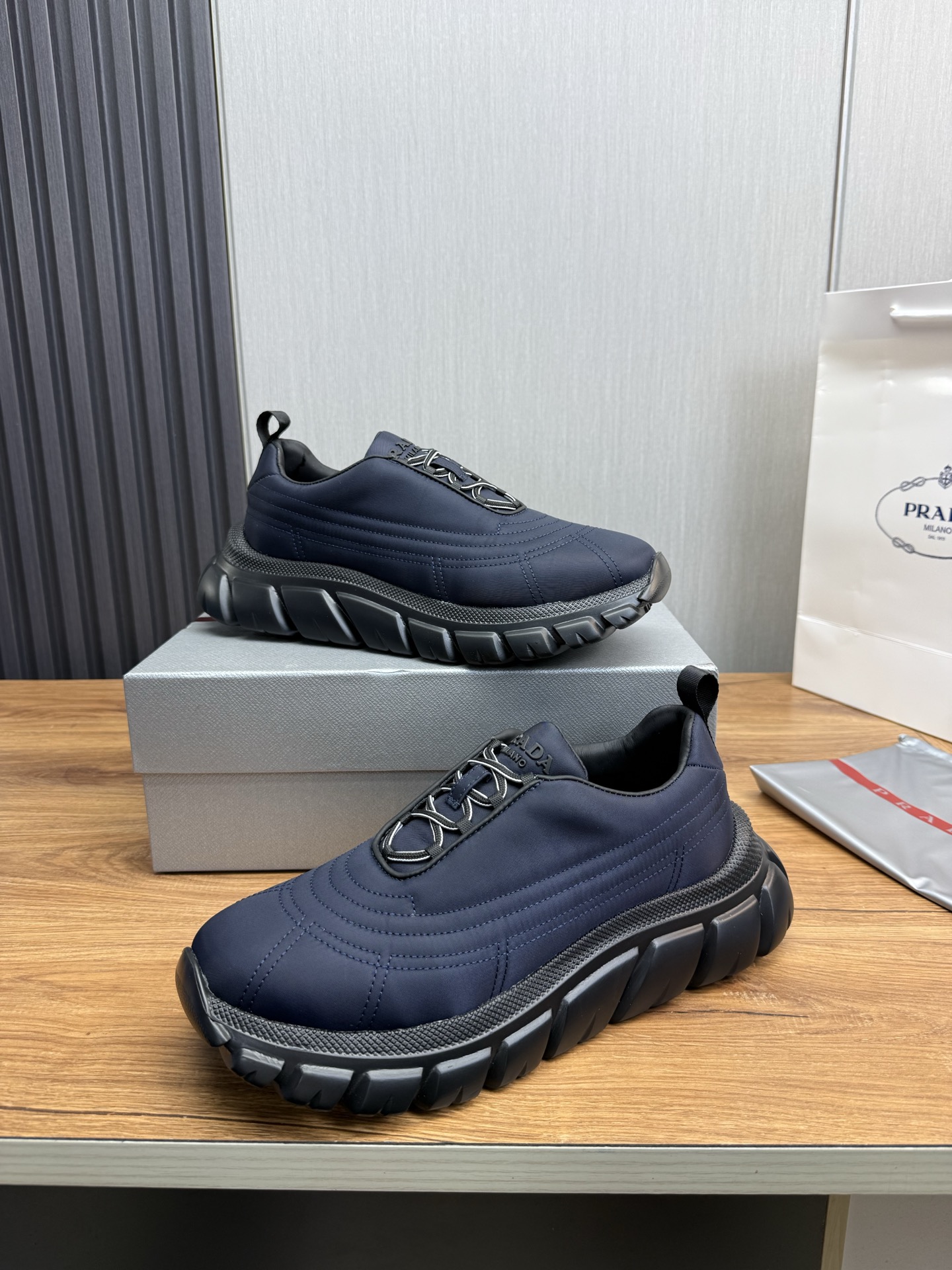 Prada Milano Nylon Sneakers Navy