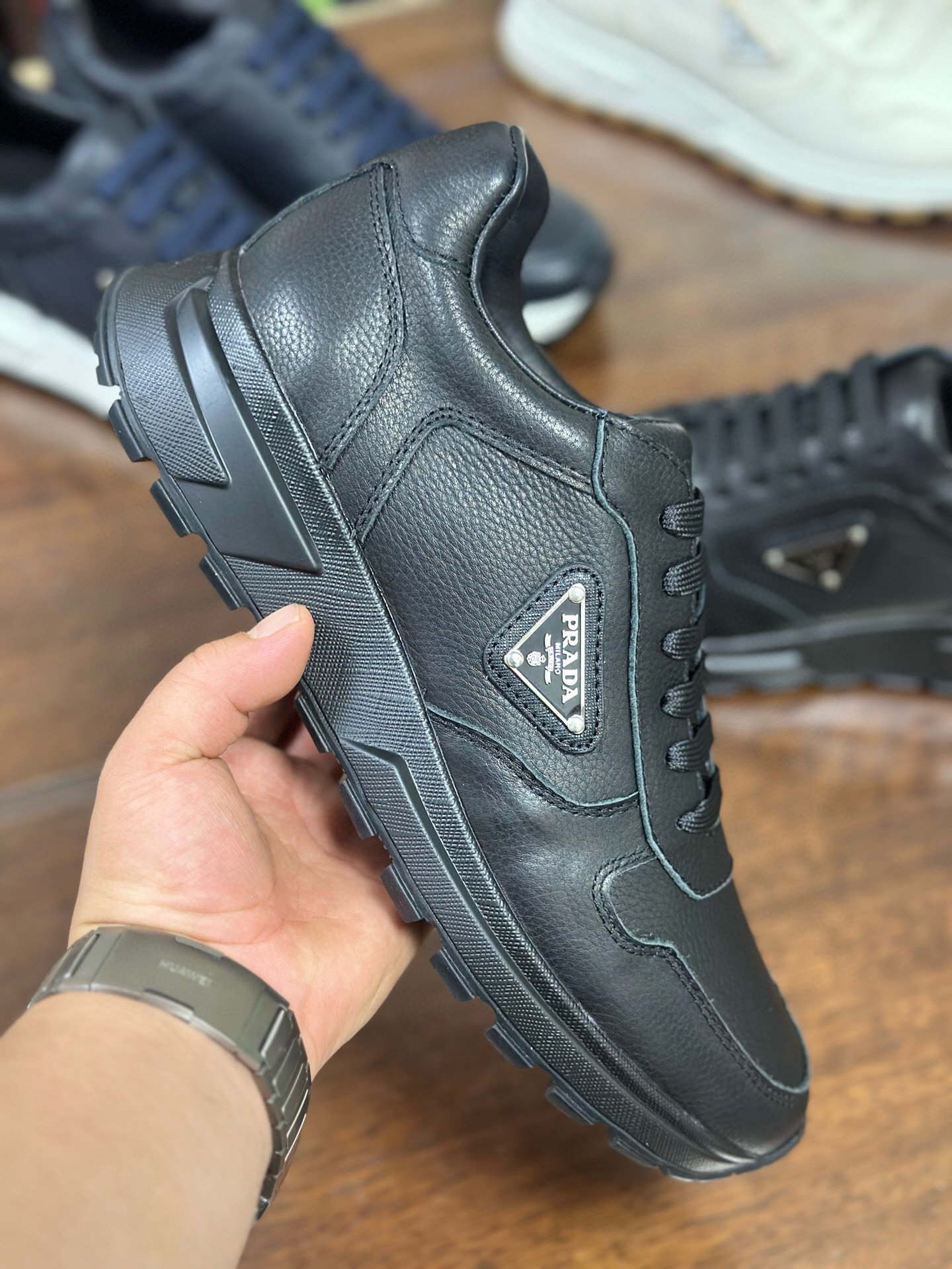 Prada Prax 2.0 Leather Sneakers Black