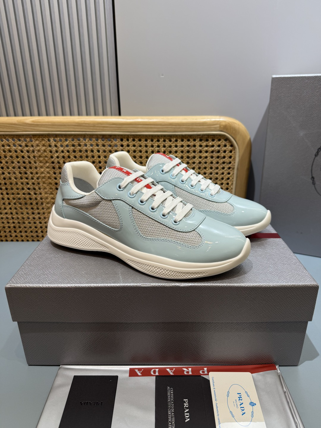 Prada Americas Cup Lace-Up Sneakers Light Blue