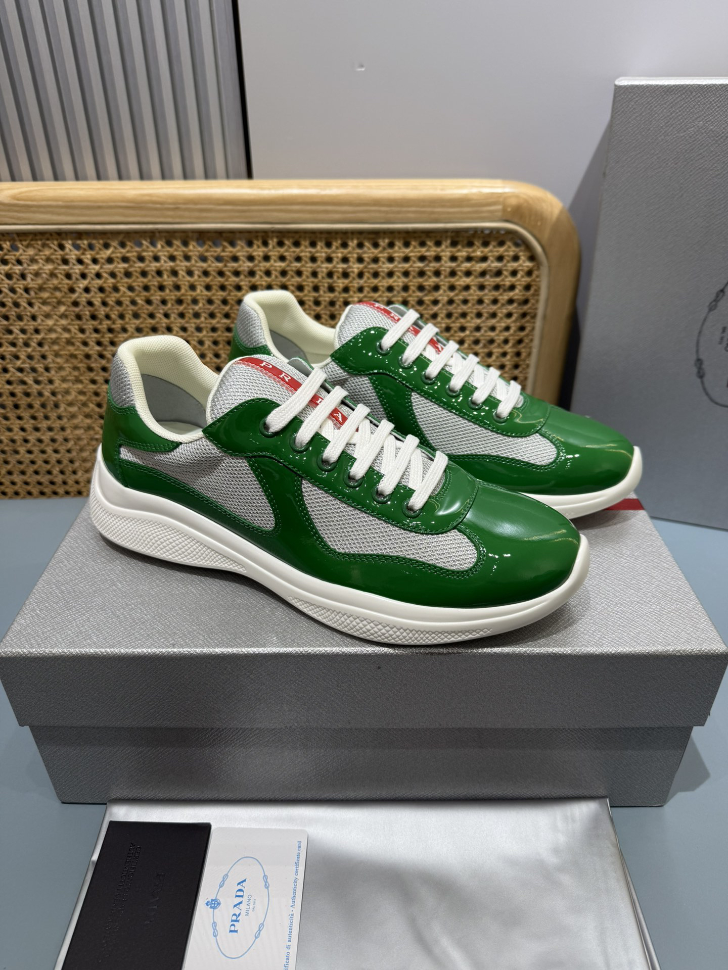 Prada Americas Cup Lace-Up Sneakers Green