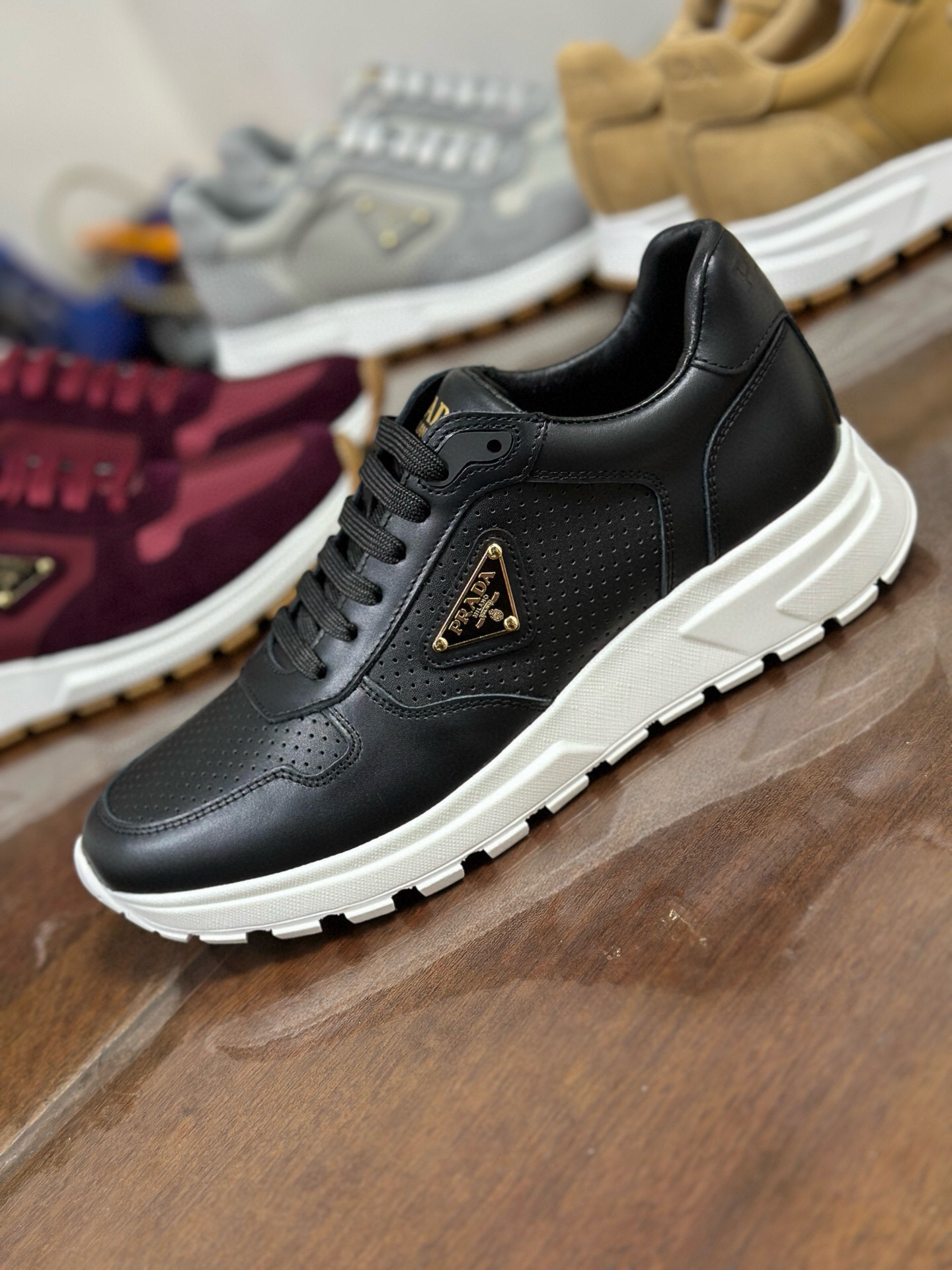 Prada Prax 2.0 Perforated Leather Sneakers Black