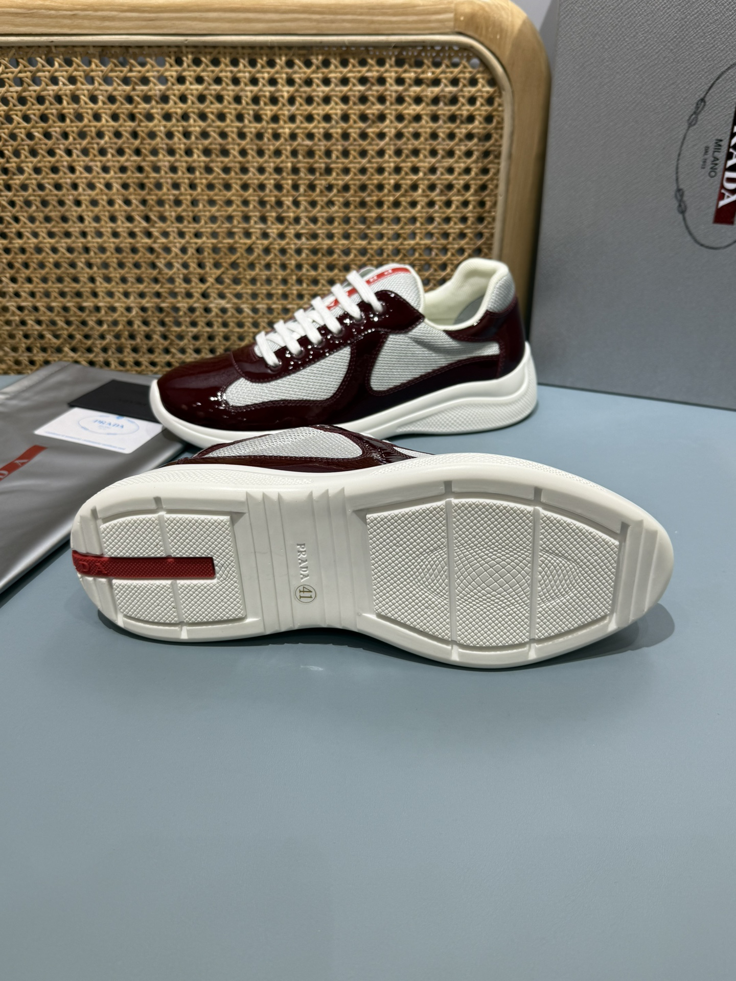 Prada Americas Cup Lace-Up Sneakers Burgundy