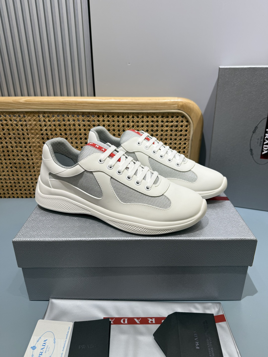 Prada Americas Cup Lace-Up Sneakers White