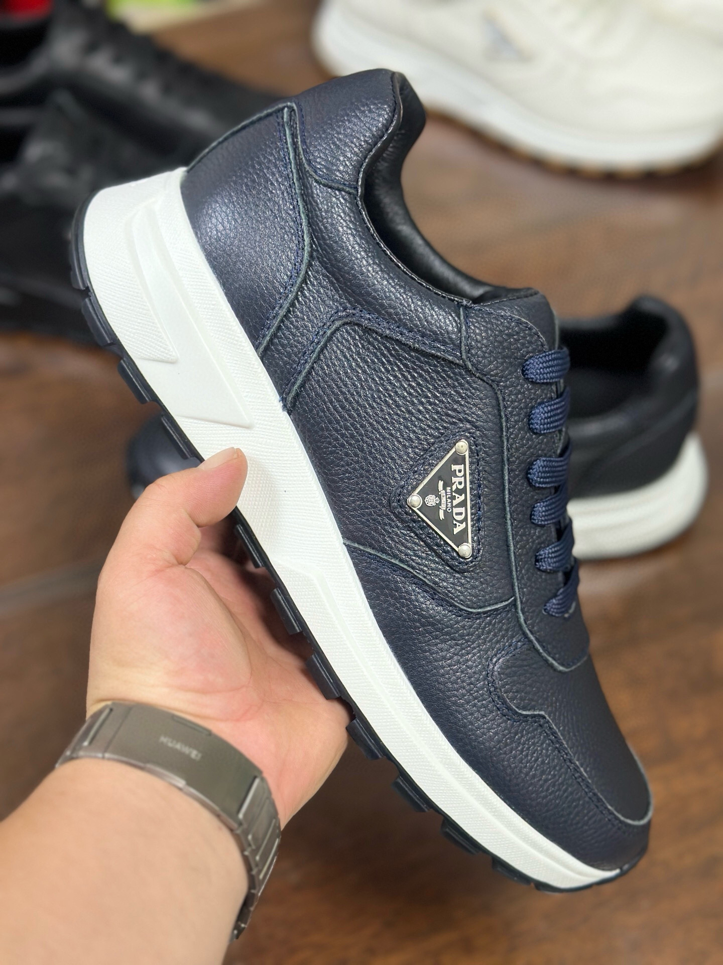Prada Prax 2.0 Leather Sneakers Navy