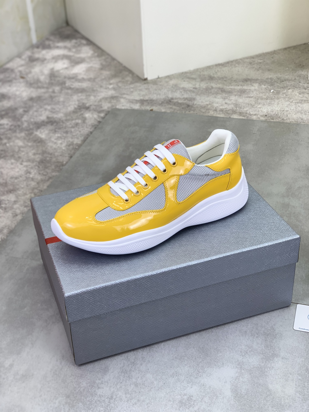 Prada Leather Mesh Sneakers Yellow