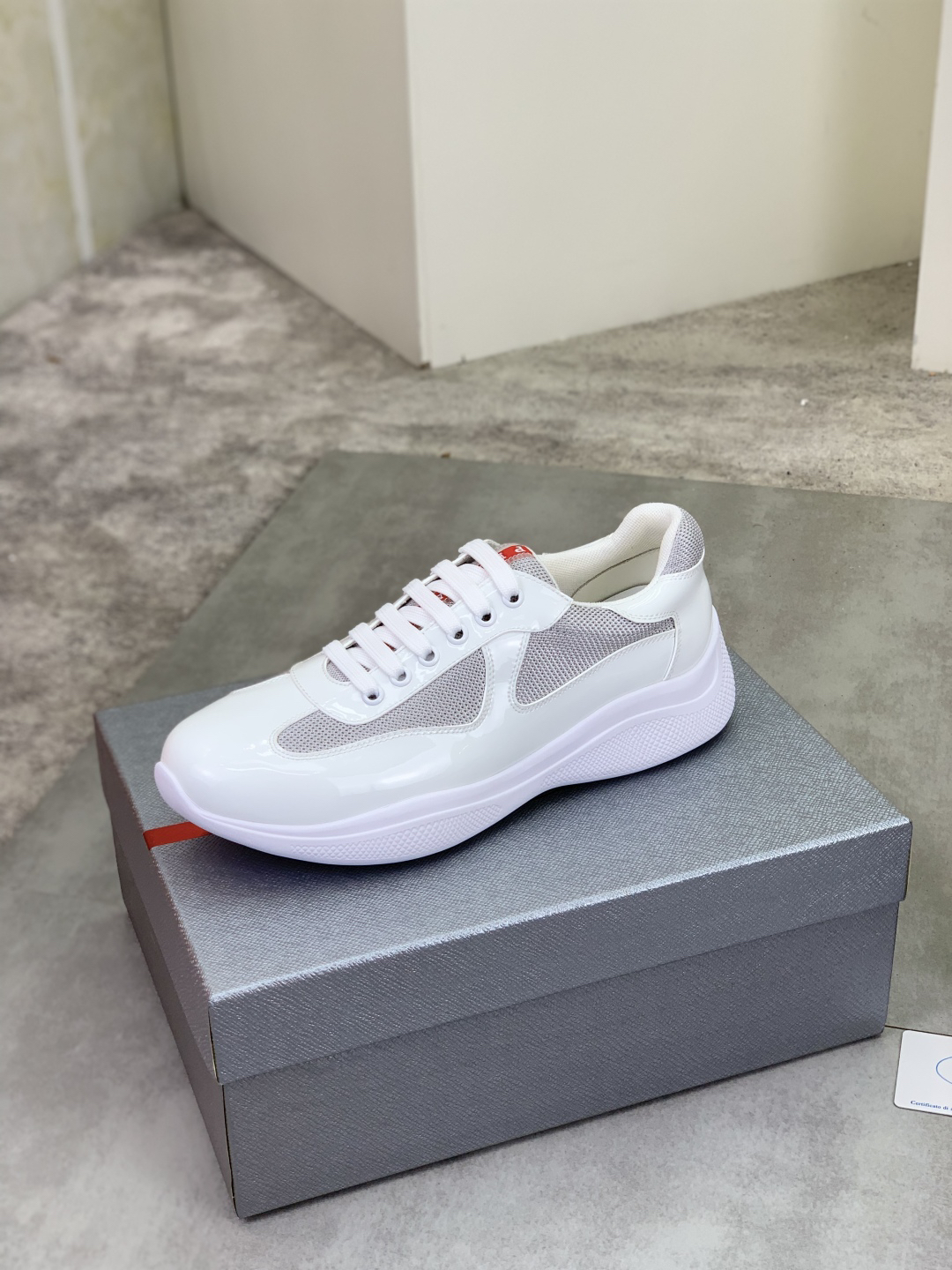 Prada Mesh Leather Sneakers White