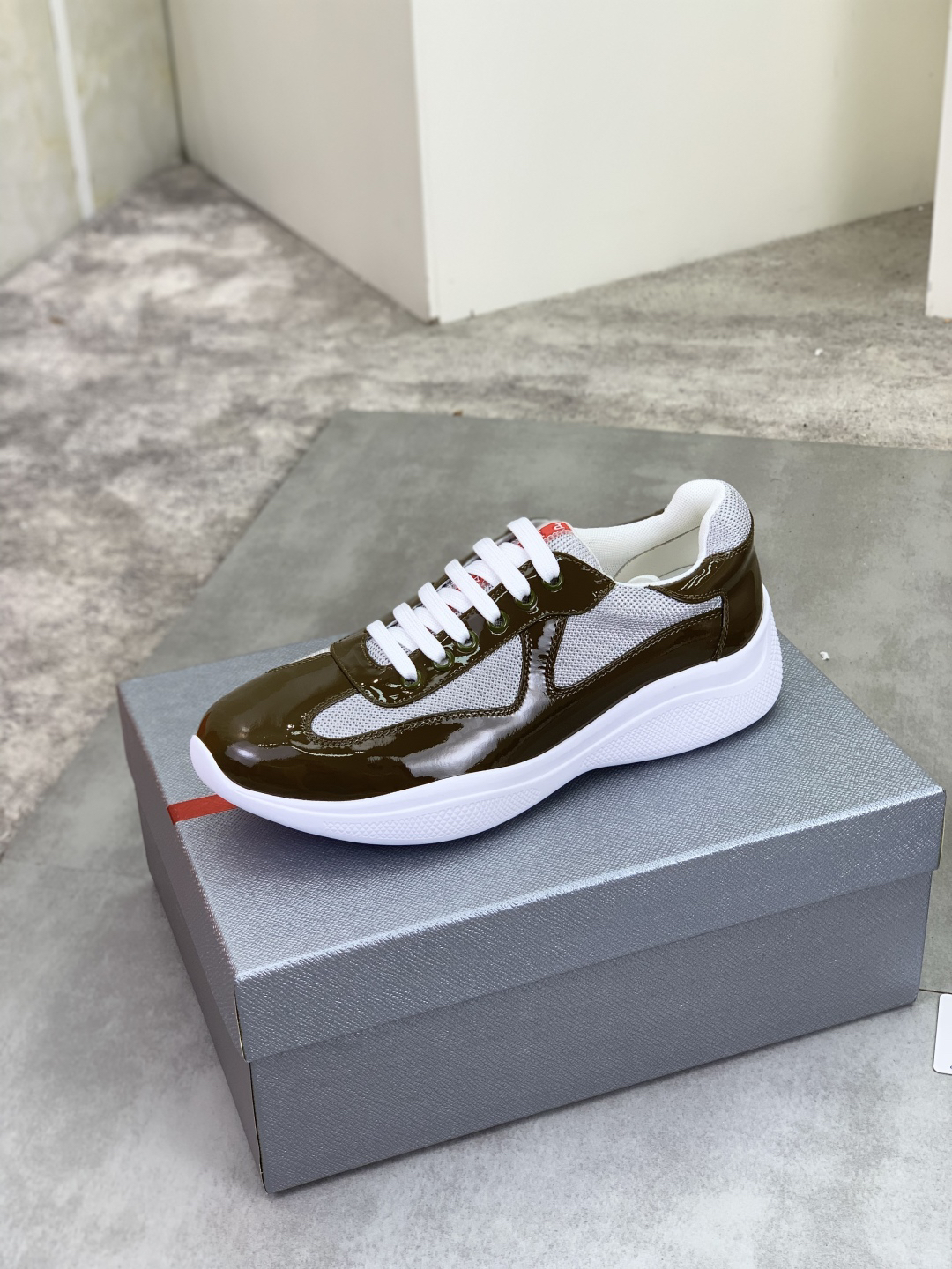 Prada Leather Mesh Sneakers Olive