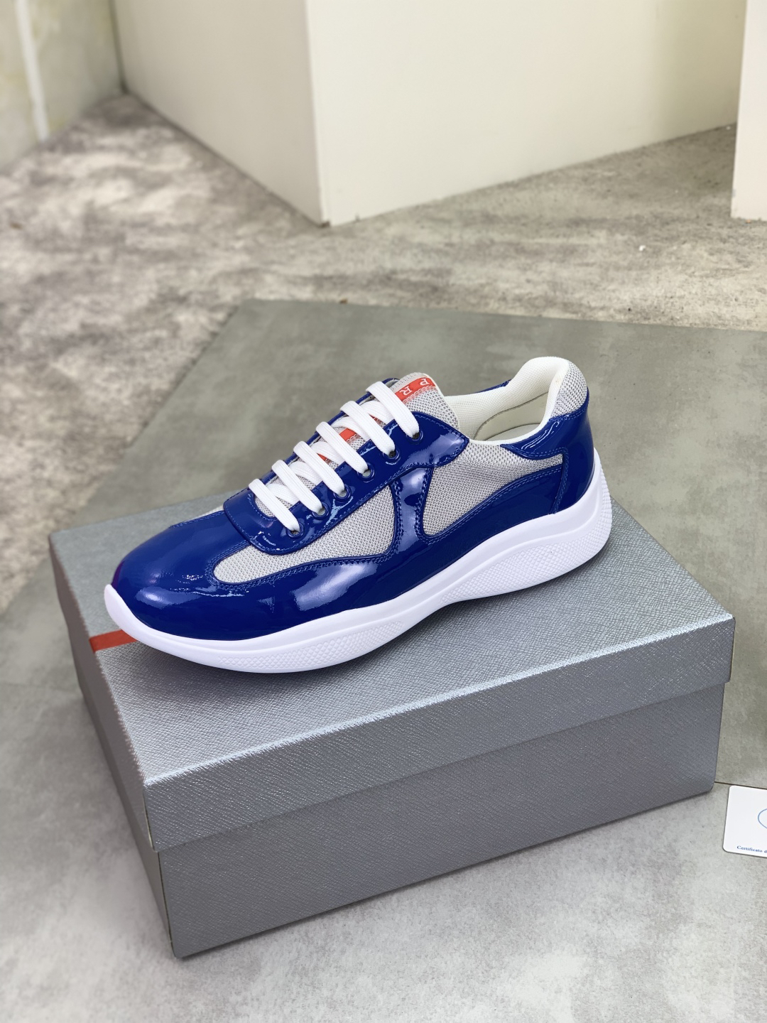Prada Mesh Leather Sneakers Blue