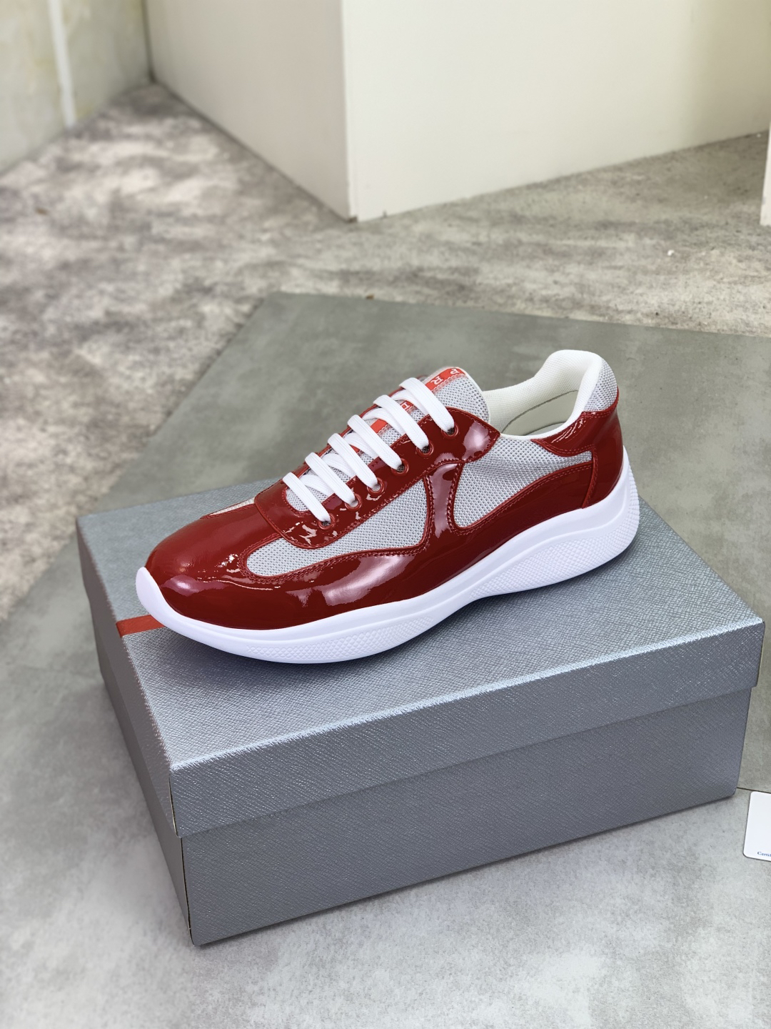 Prada Leather Mesh Sneakers Red/White