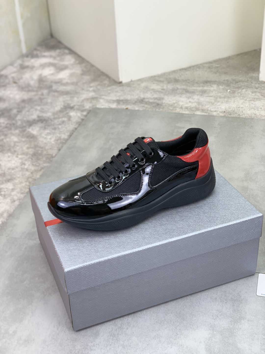 Prada Leather Mesh Sneakers Black/Red
