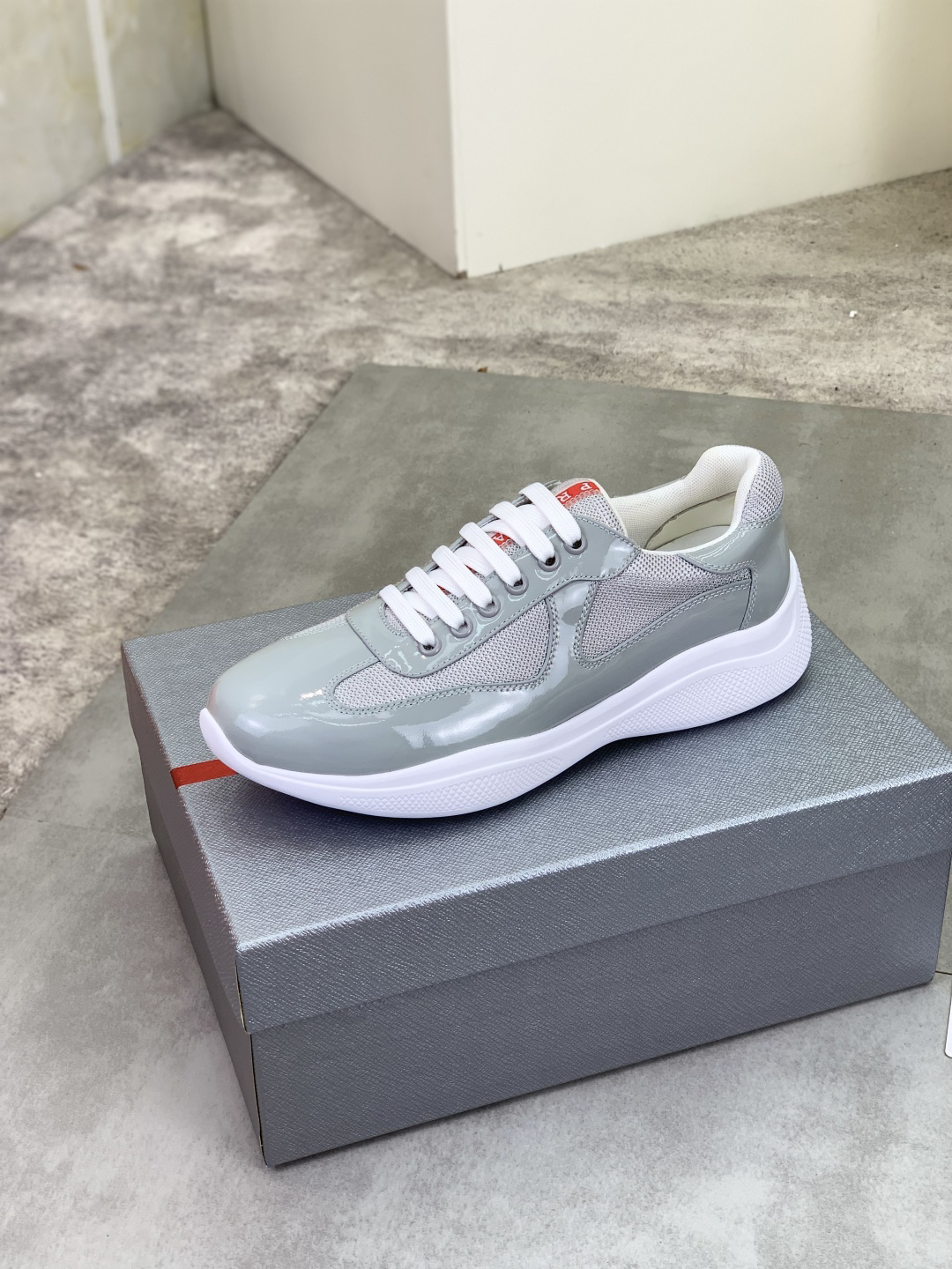 Prada Mesh Leather Sneakers Gray