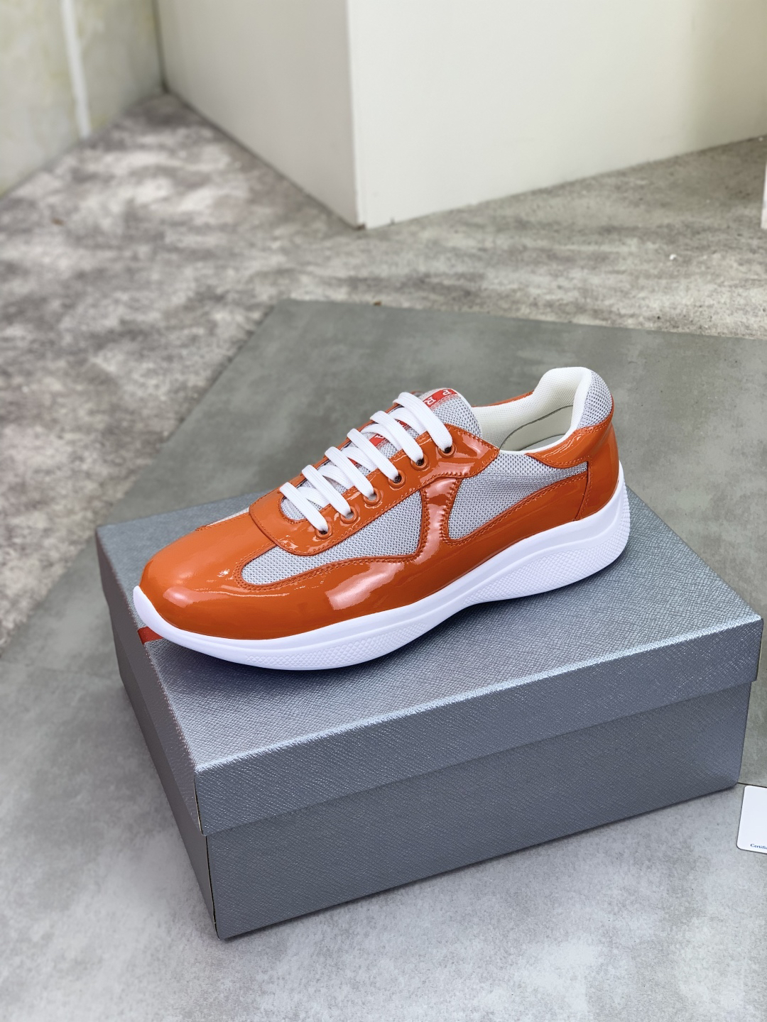 Prada Leather Mesh Sneakers Orange