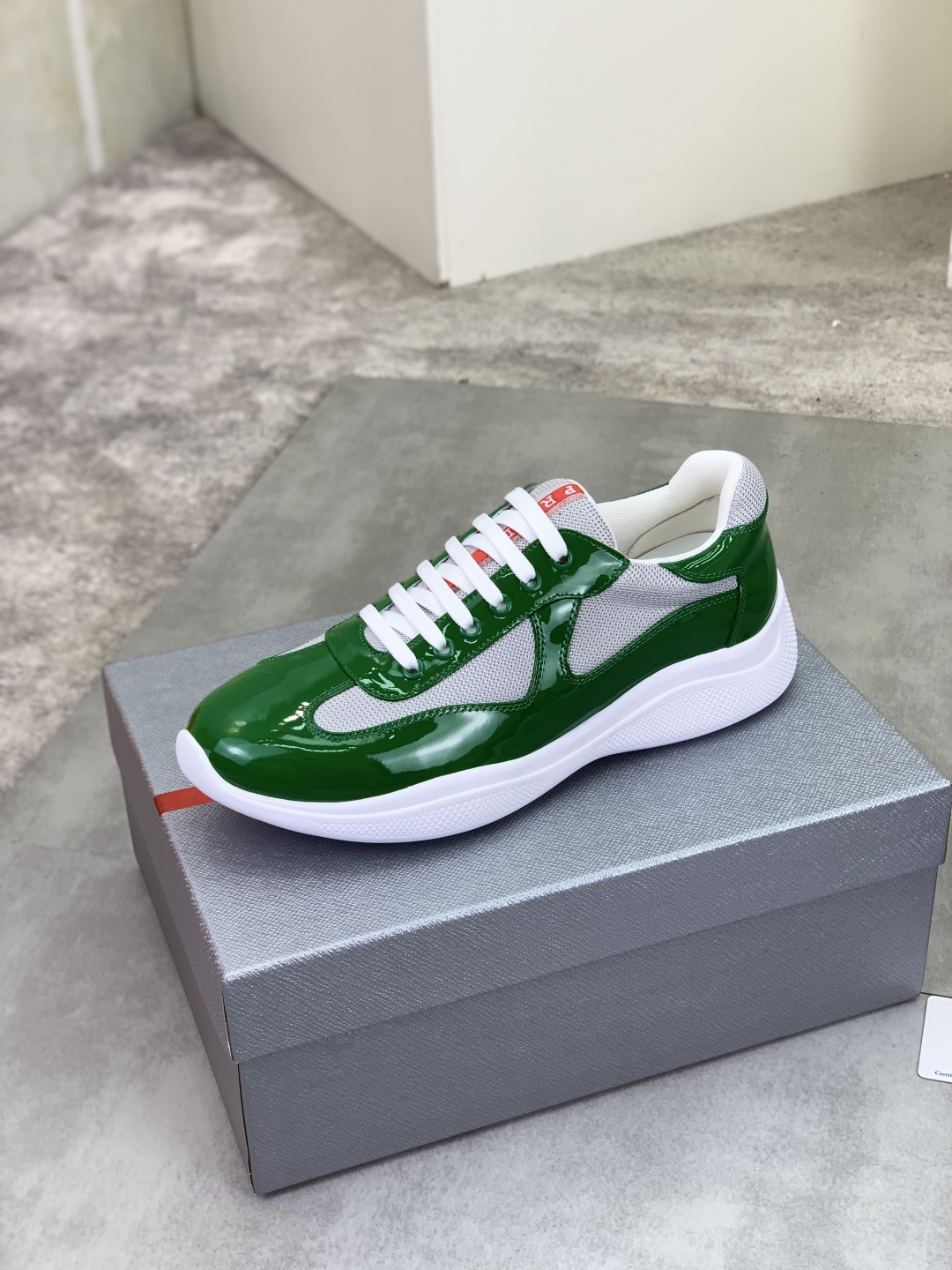Prada Leather Mesh Low-Top Sneakers Green